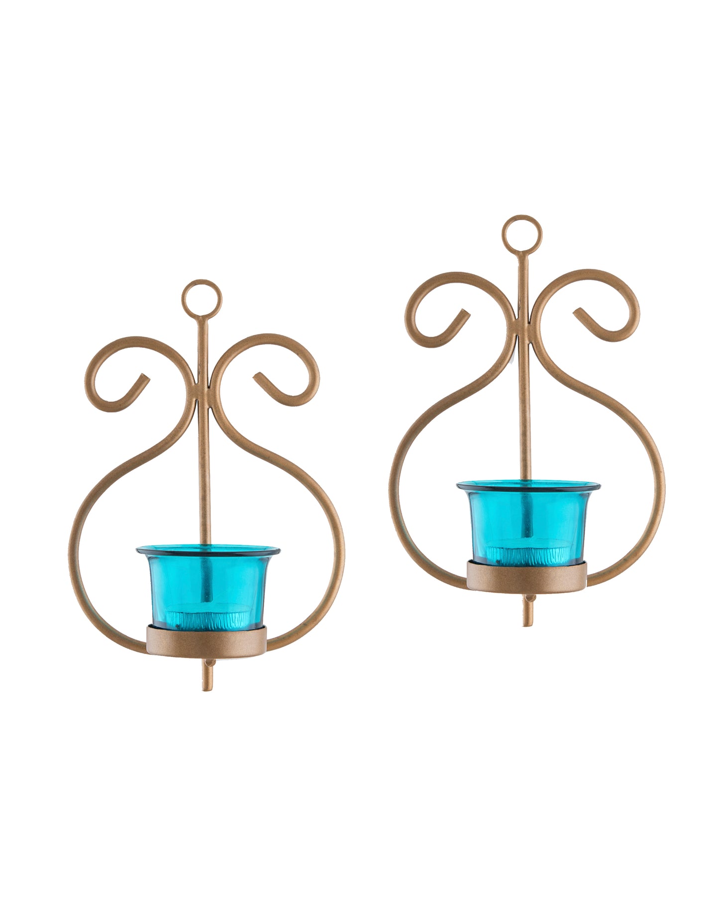 Set of 2 Decorative Golden Wall Sconce/Candle Holder With Glass and Free T-light Candles