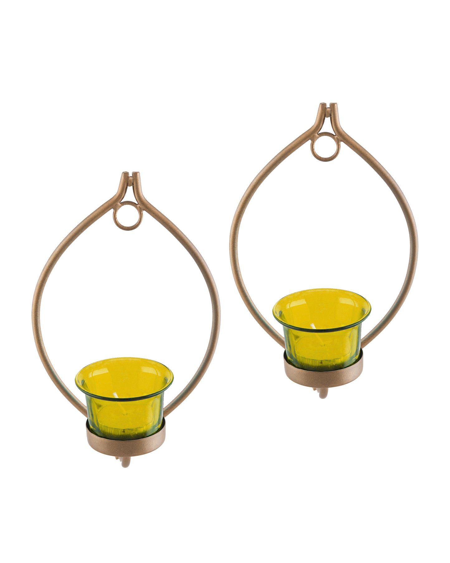 Set of 2 Decorative Golden Eye Wall Sconce/Candle Holder With Glass and Free T-light Candles