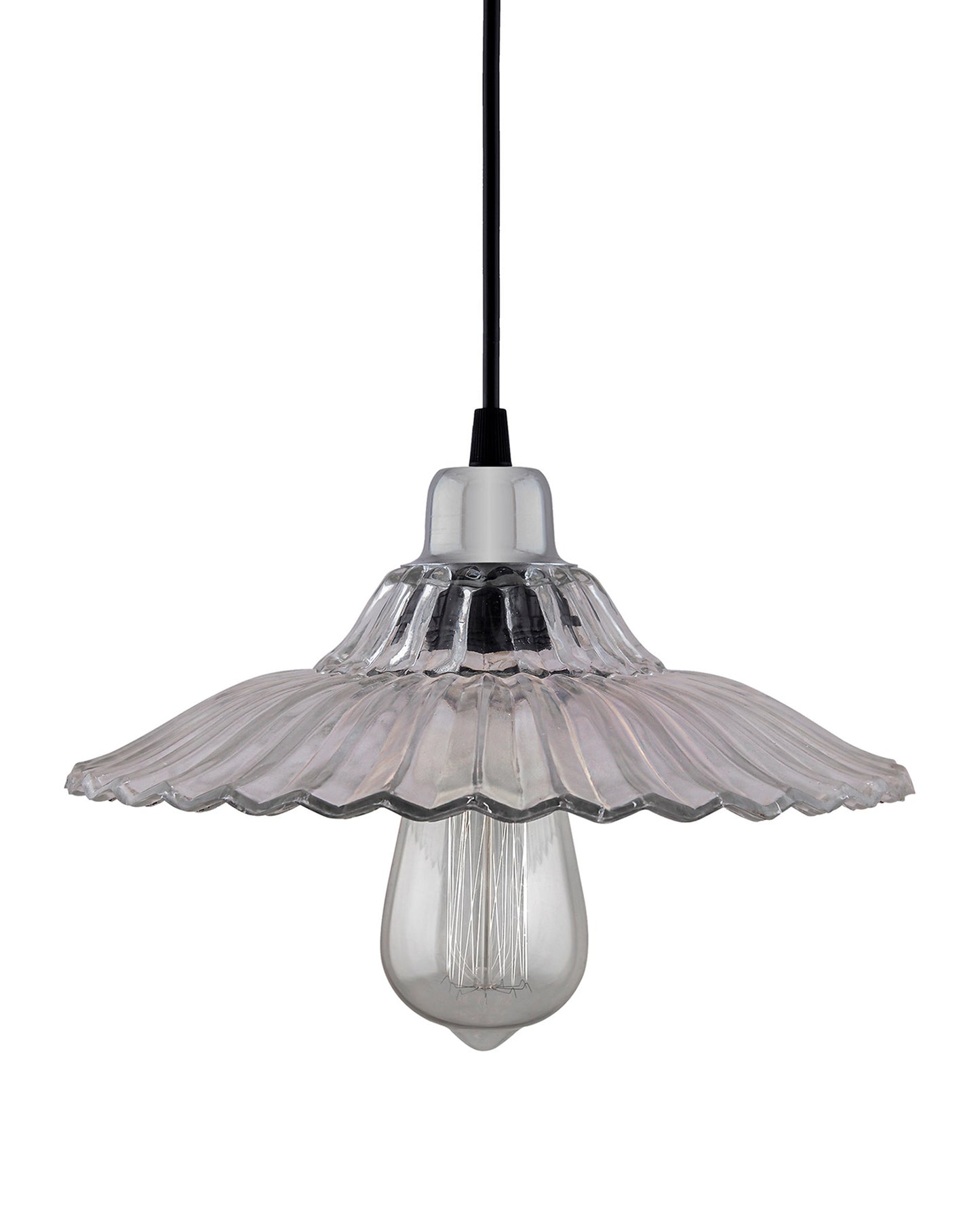 Homesake 40W Pendant Light Classic Ribbed Glass, Antique Gold Metal Hanging Ceiling LED Filament Light (Transparent)