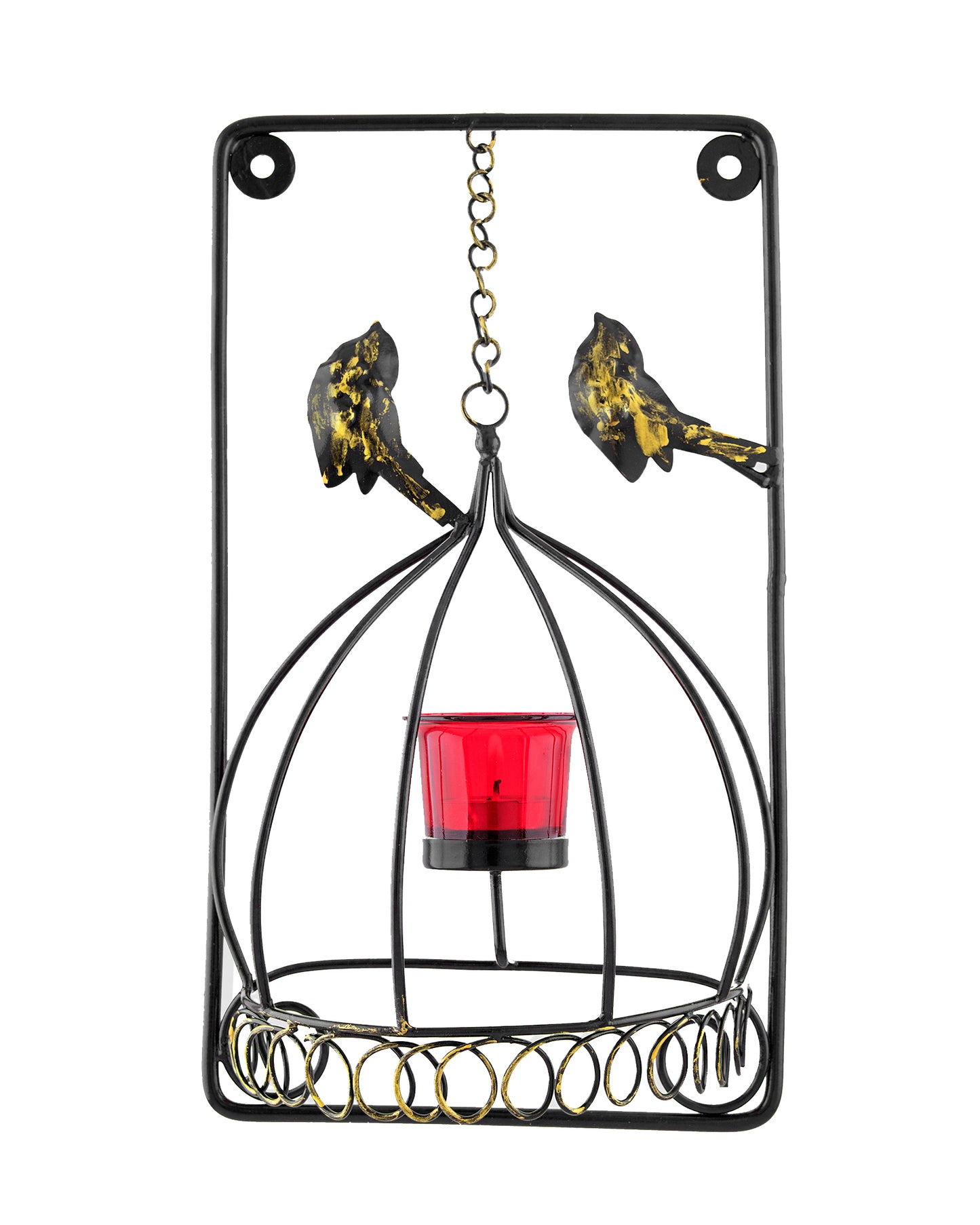 Metal Tealight Holder Bird Cage withGlass candle, Wall Candle holder Art, Metal Wall Sconce Decor
