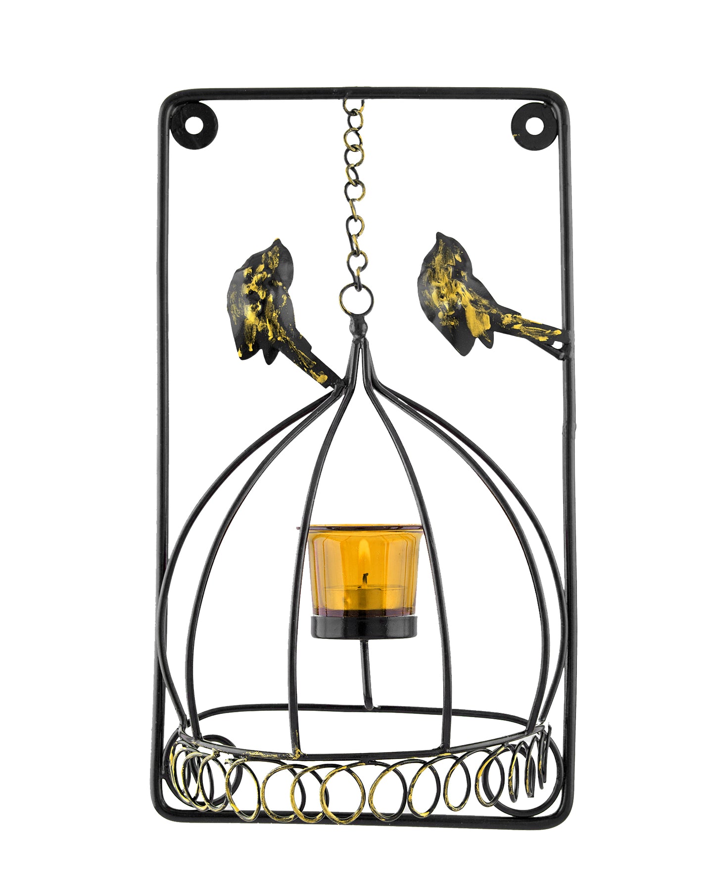 Metal Tealight Holder Bird Cage withGlass candle, Wall Candle holder Art, Metal Wall Sconce Decor