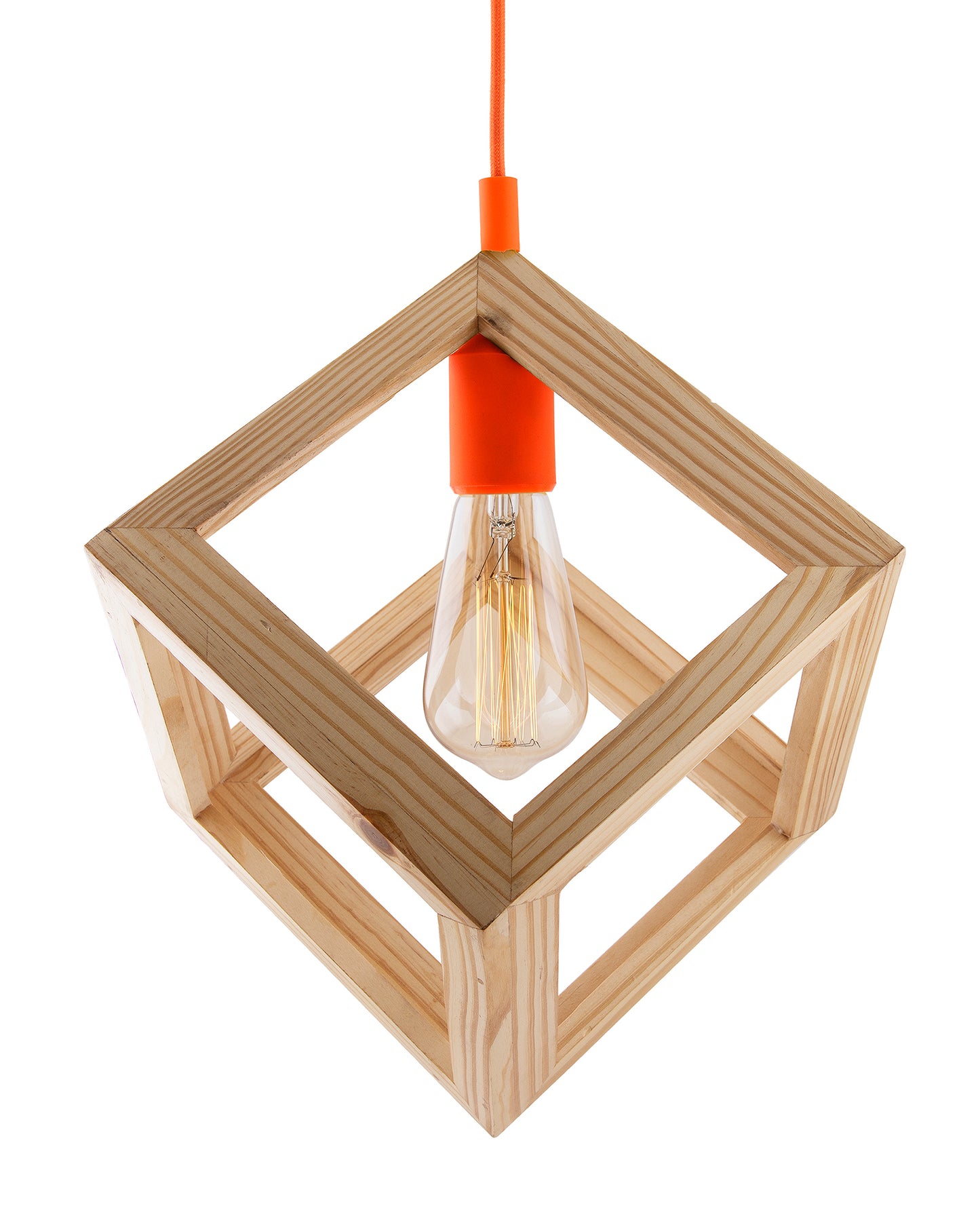 Modern Nordic Wooden Pendant Cube Light, with Silicon Holder, Restaurant Dining Kitchen Hanging Light with Fixture, LED/Filament