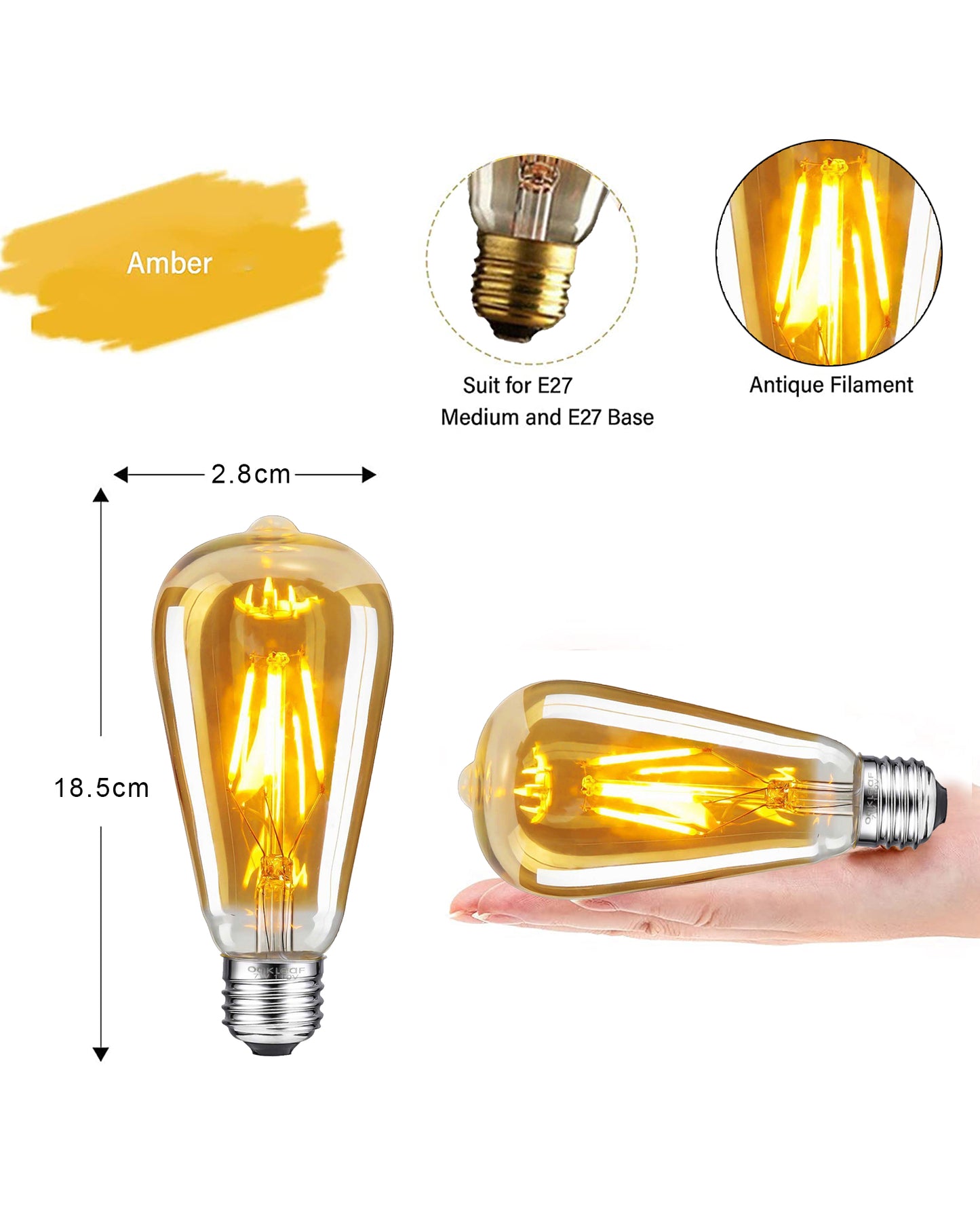 ST64 Pear Shape Filament LED Bulb, 4 Watt, Industrial Decorative Vintage Light Lamp