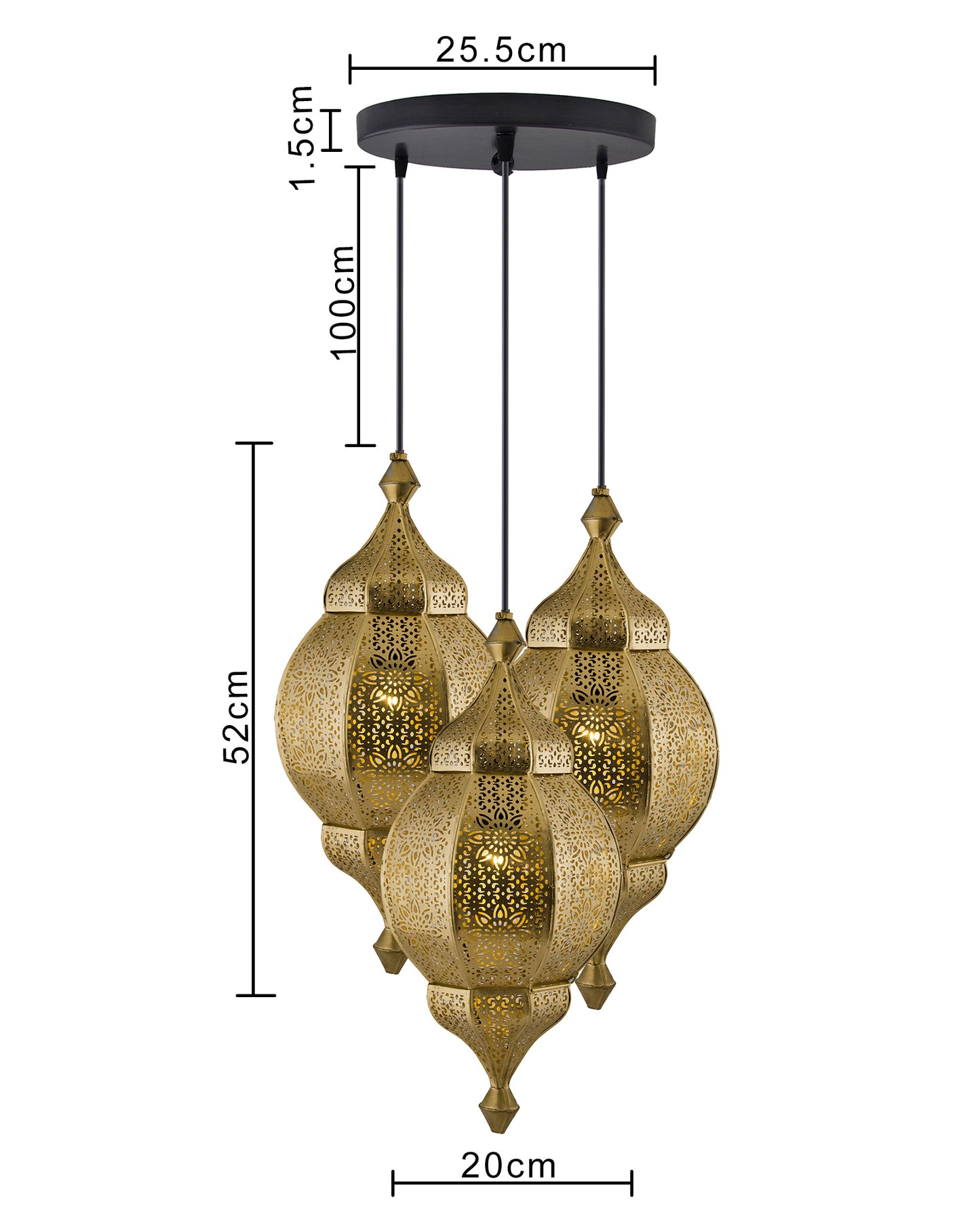 3-Lights Round Cluster Chandelier Ceiling Antique Classic Moroccan Orb Hanging Light with Braided Cord, URBAN Retro