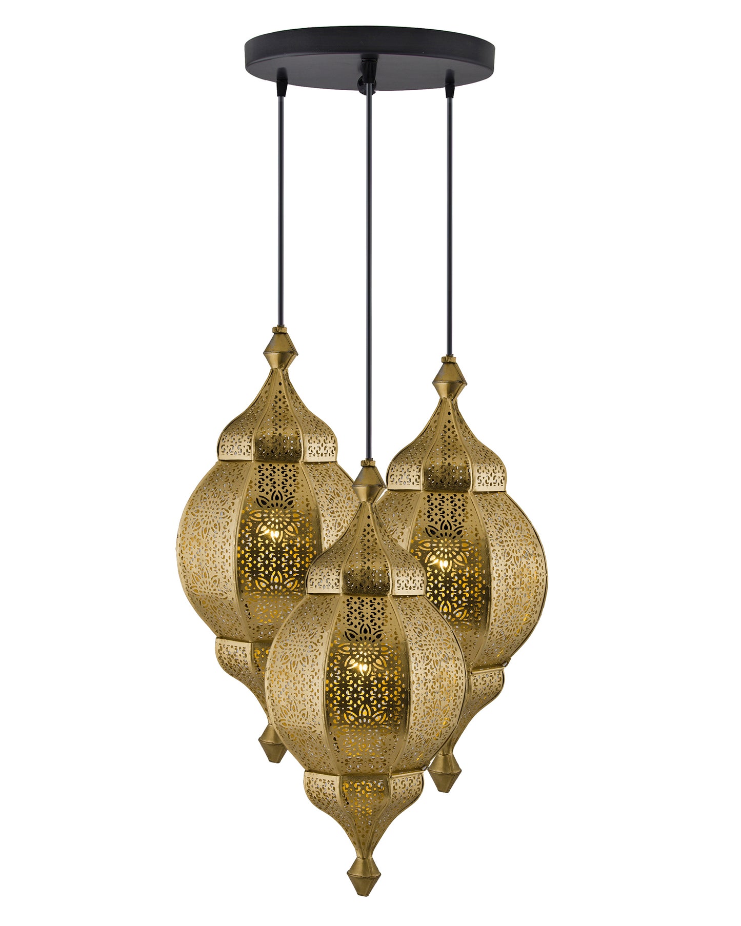 3-Lights Round Cluster Chandelier Ceiling Antique Classic Moroccan Orb Hanging Light with Braided Cord, URBAN Retro