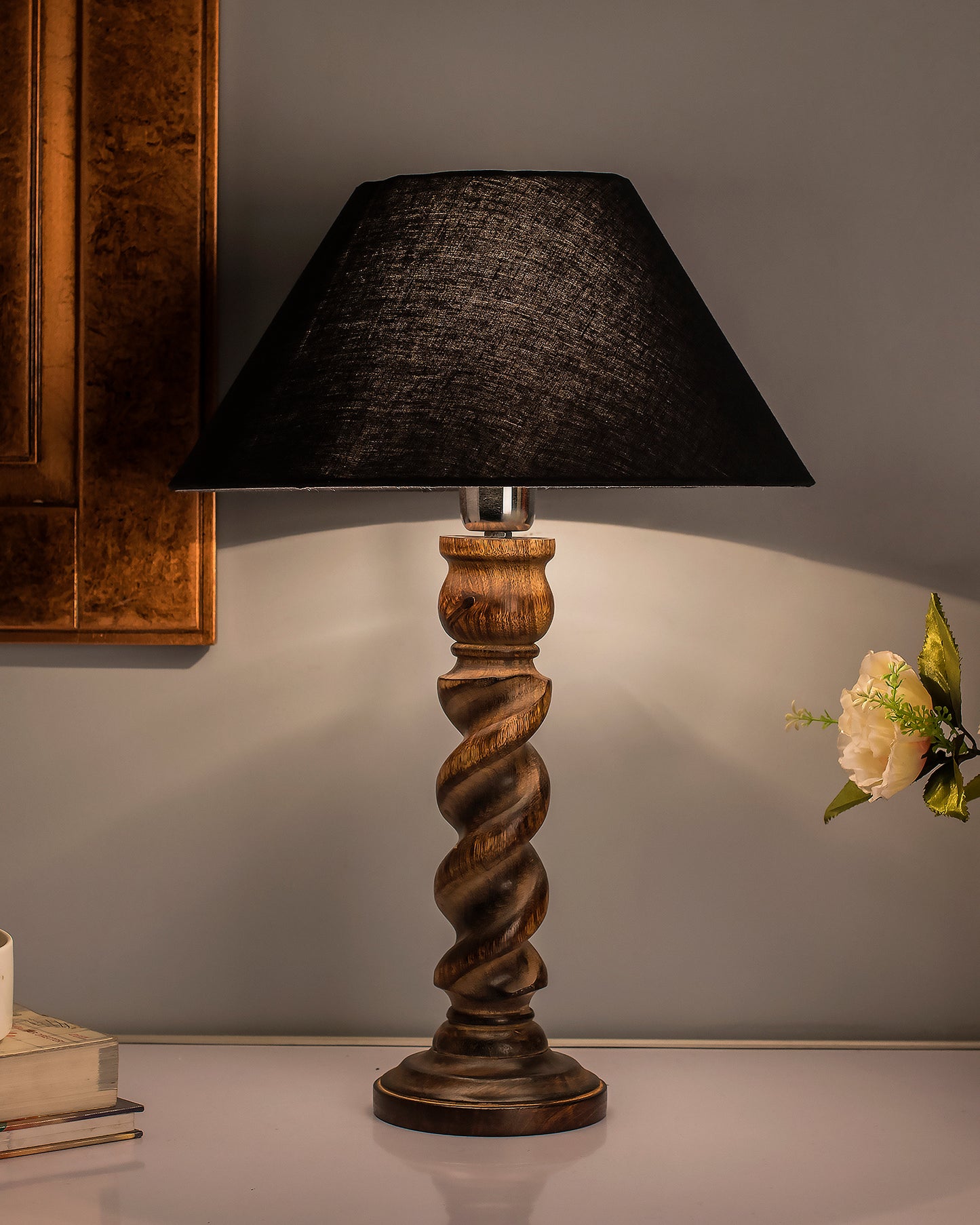 Classic Black Twister Table Lamp With Shade