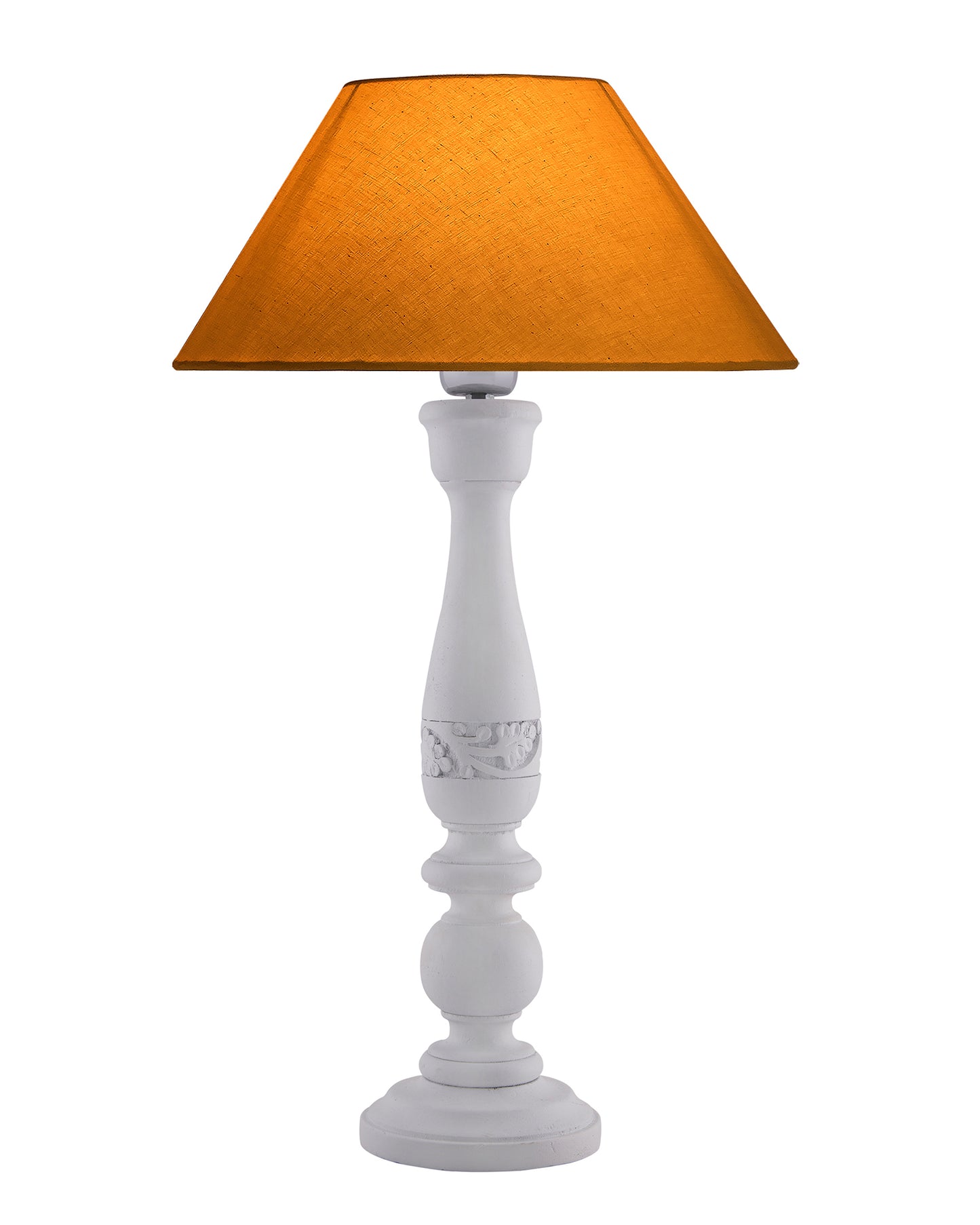 Floral Carved White Wood Table Lamp With Shade
