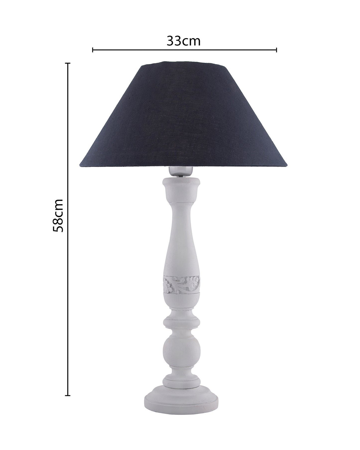 Floral Carved White Wood Table Lamp With Shade