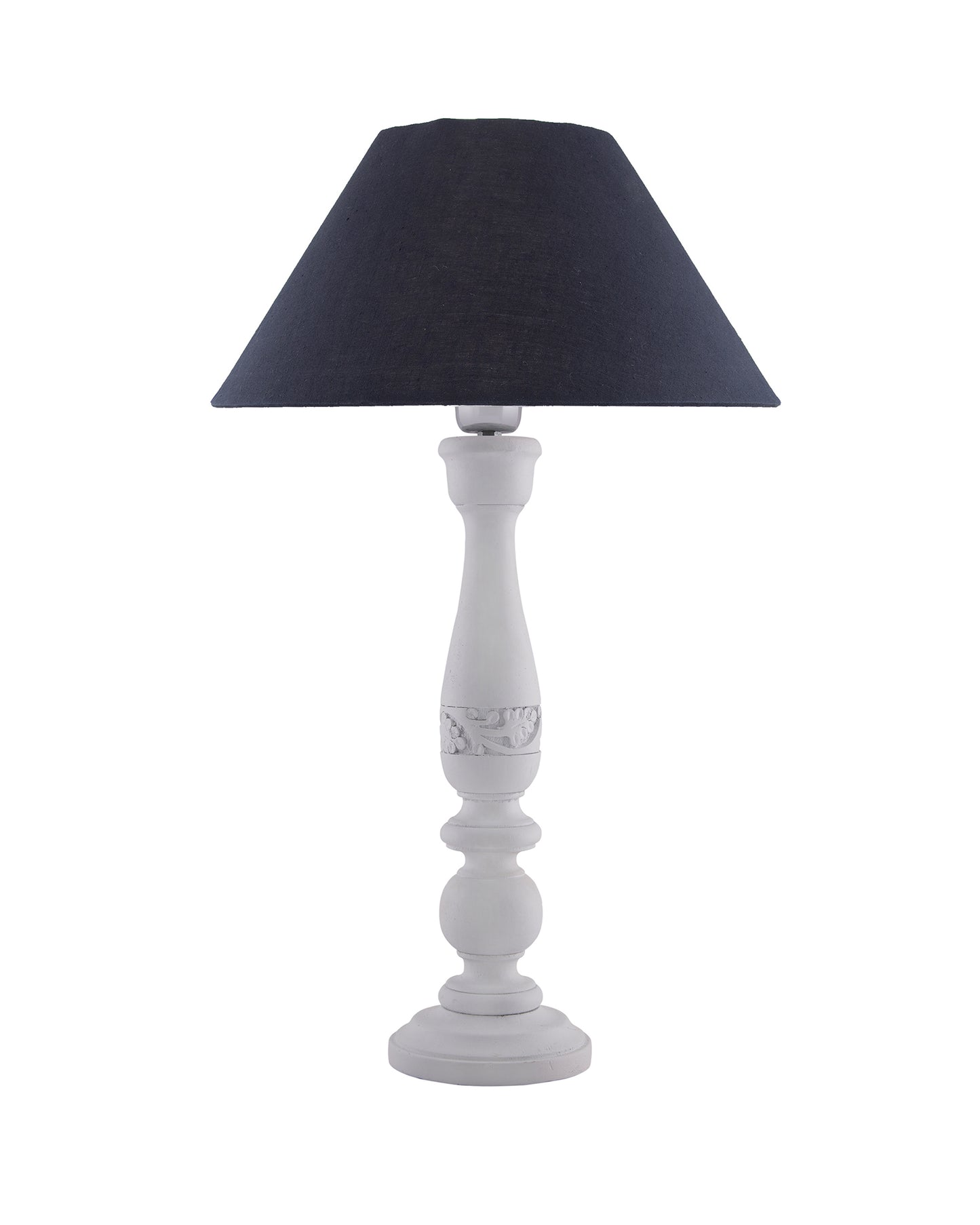 Floral Carved White Wood Table Lamp With Shade