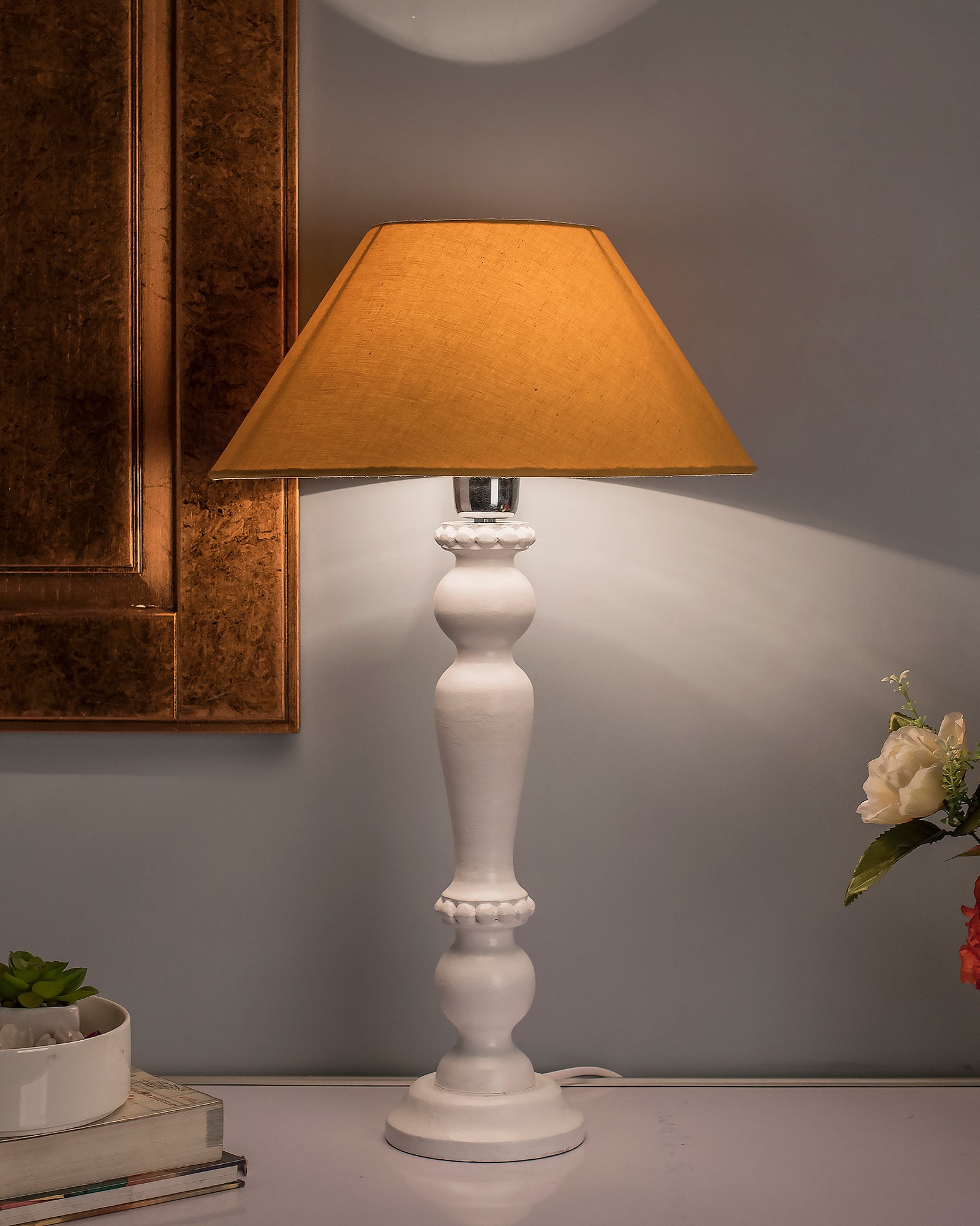 Eureka Polka White Wood Table Lamp With shade – Homesake.in