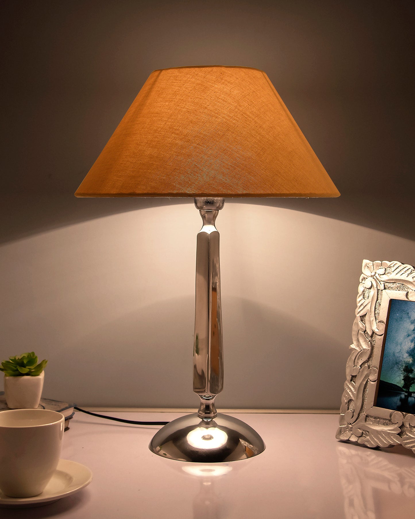 Classic Cubist Chrome Lamp with Shade