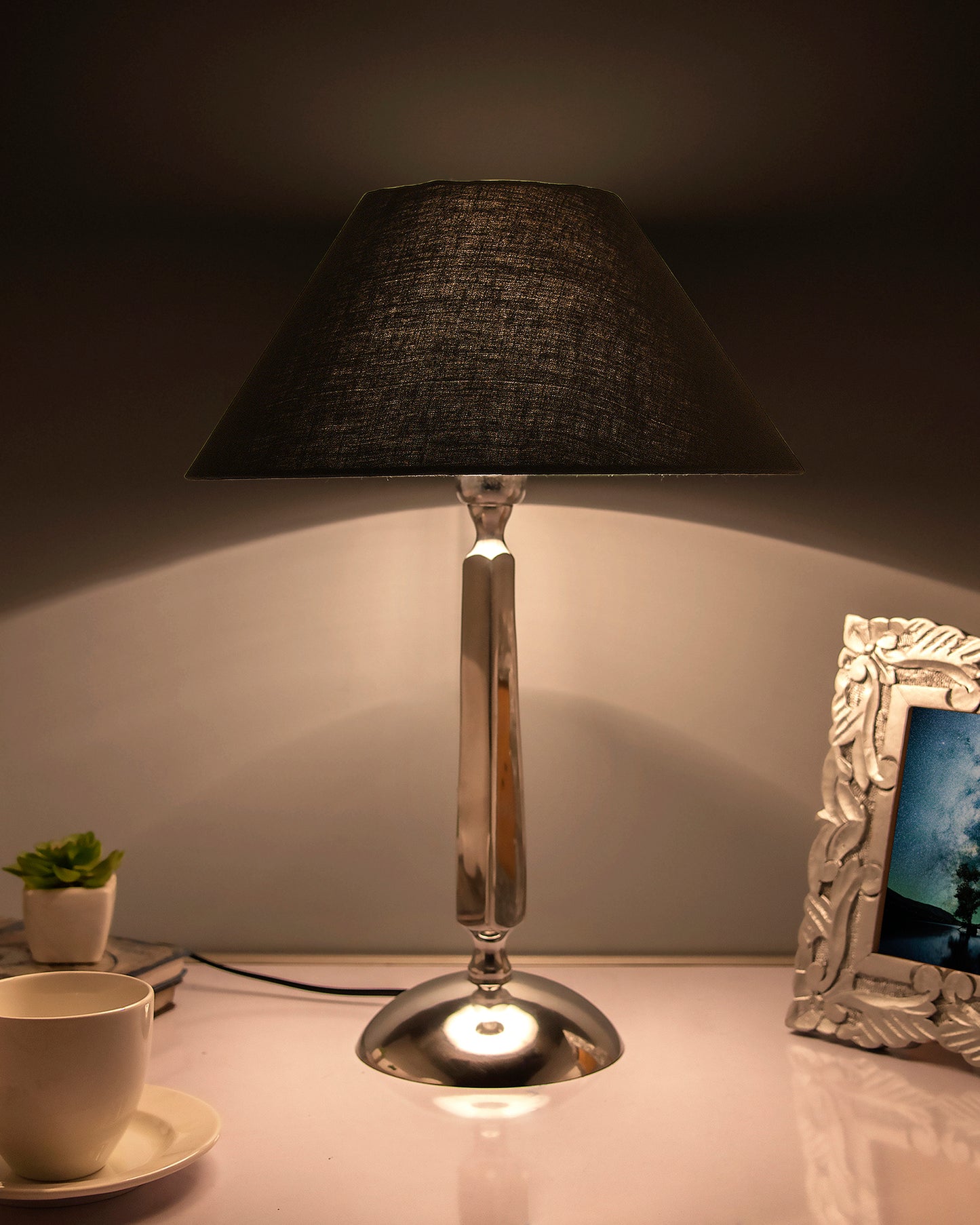 Classic Cubist Chrome Lamp with Shade