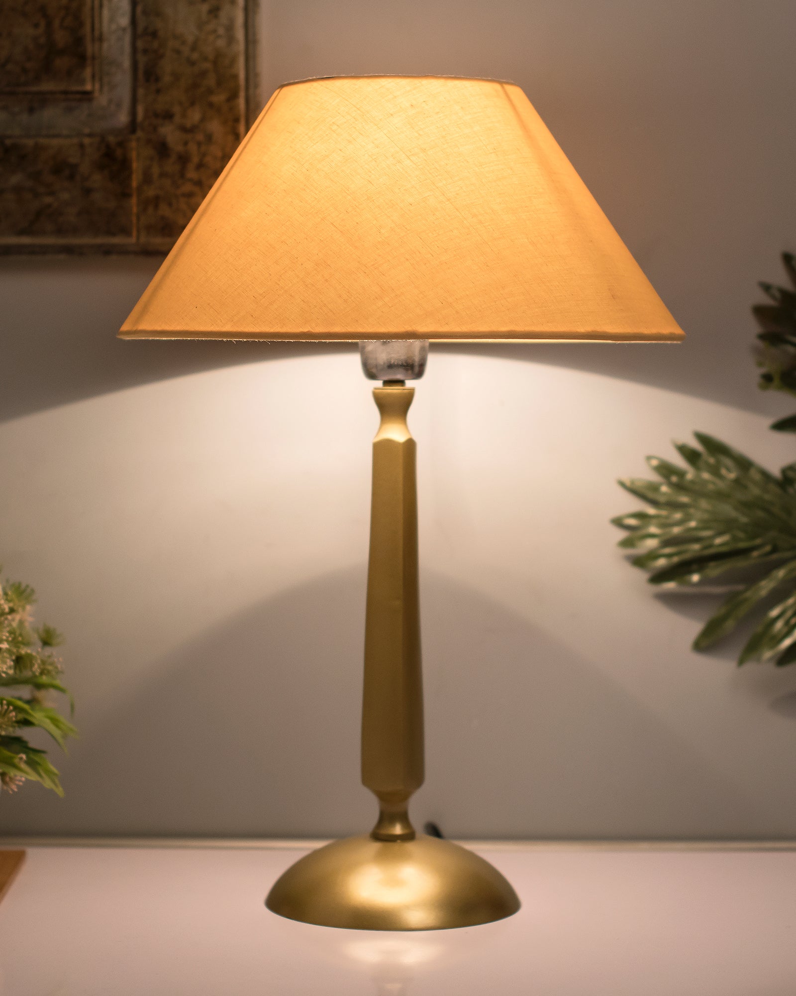 Classic Cubist Gold Brushed Lamp with Shade - Main Image