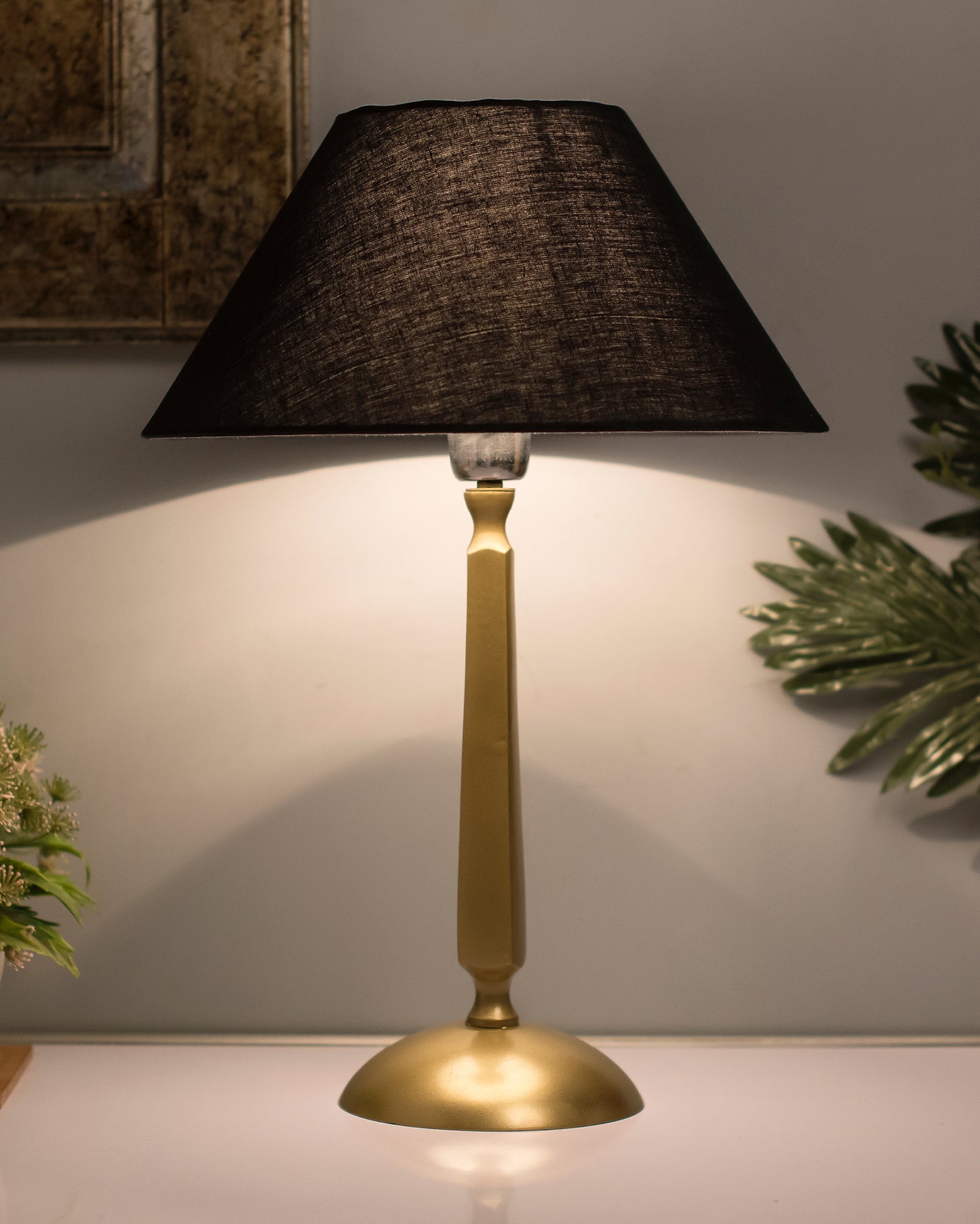 Classic Cubist Gold Brushed Lamp with Shade