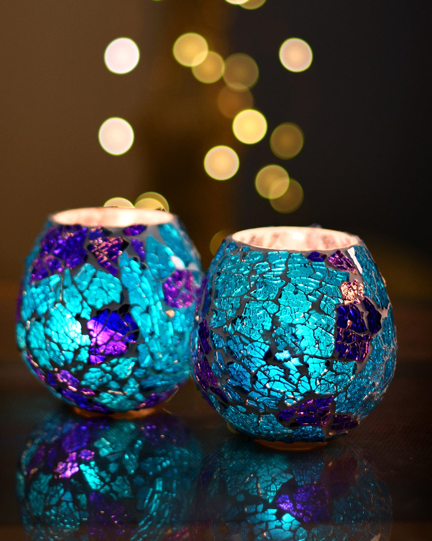 Moroccan Glass Mosaic Candle Holder, Tea Light holder Votive, Set of 2