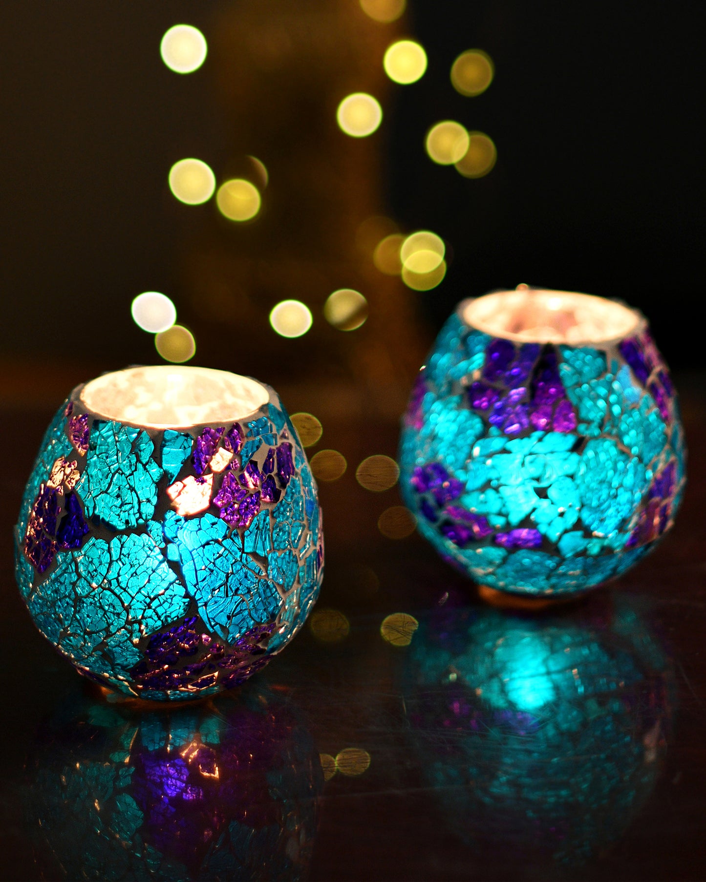 Moroccan Glass Mosaic Candle Holder, Tea Light holder Votive, Set of 2