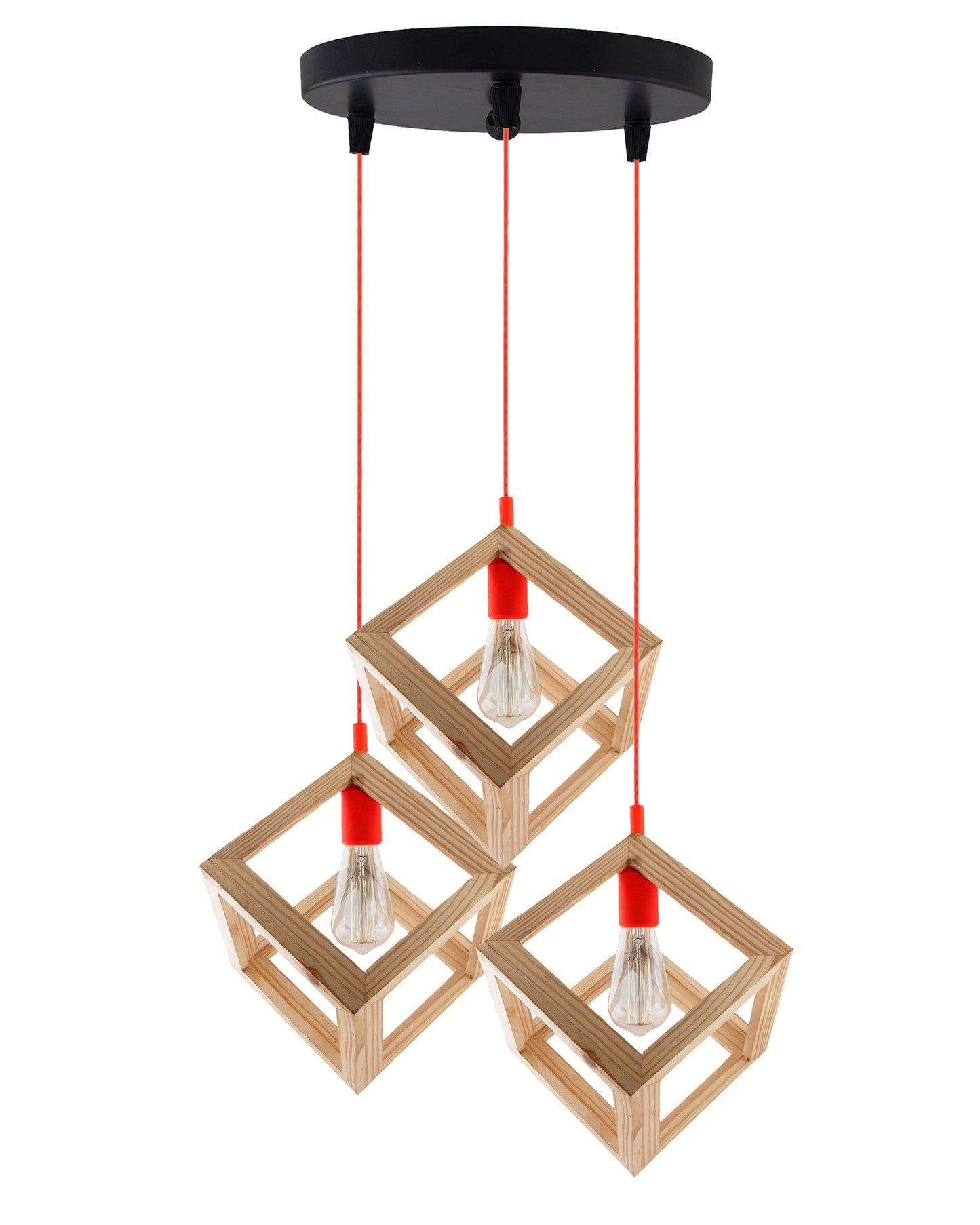 3-Lights Round Cluster Chandelier Modern Nordic Wooden Pendant Cube Light with Silicone Holder, URBAN Retro, Nordic Style, LED/Filament Bulb