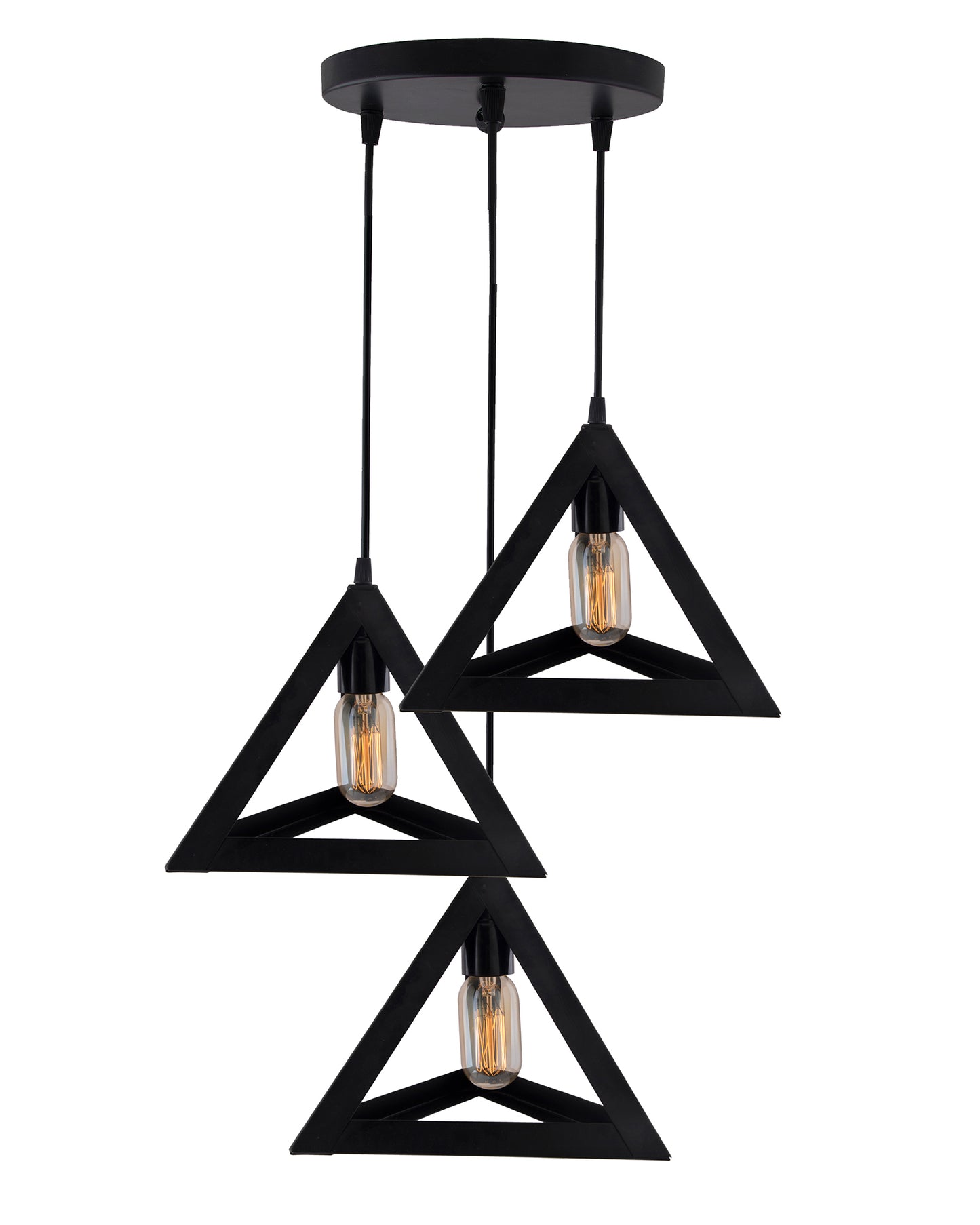 3-Lights Cluster Chandelier Triangle 6", E27 Holder, Decorative, Black, URBAN Retro, Nordic Style, LED/Filament Bulb