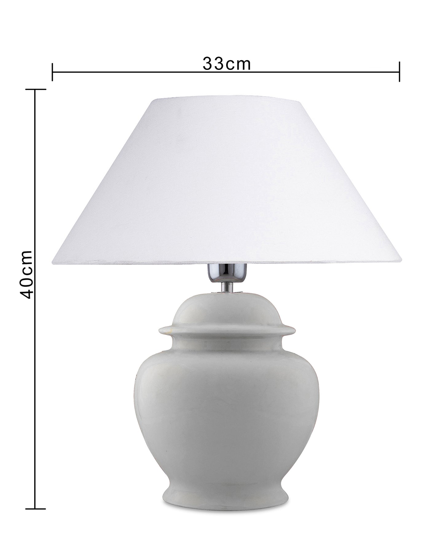 White Glossy Ceramic Pot Shaped Base Table Lamp with White Cone Shade E-27 Bulb