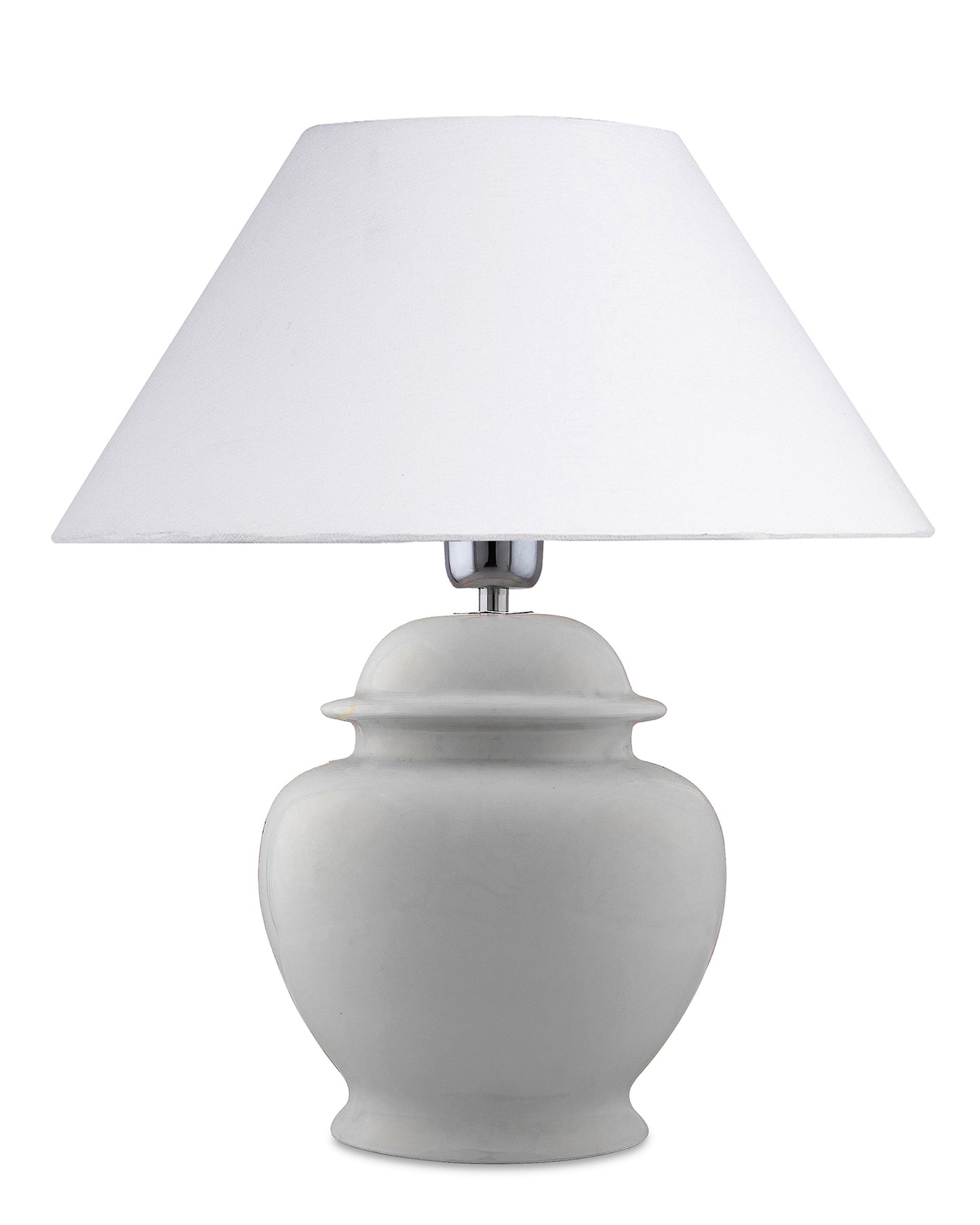 White Glossy Ceramic Pot Shaped Base Table Lamp with White Cone Shade E-27 Bulb