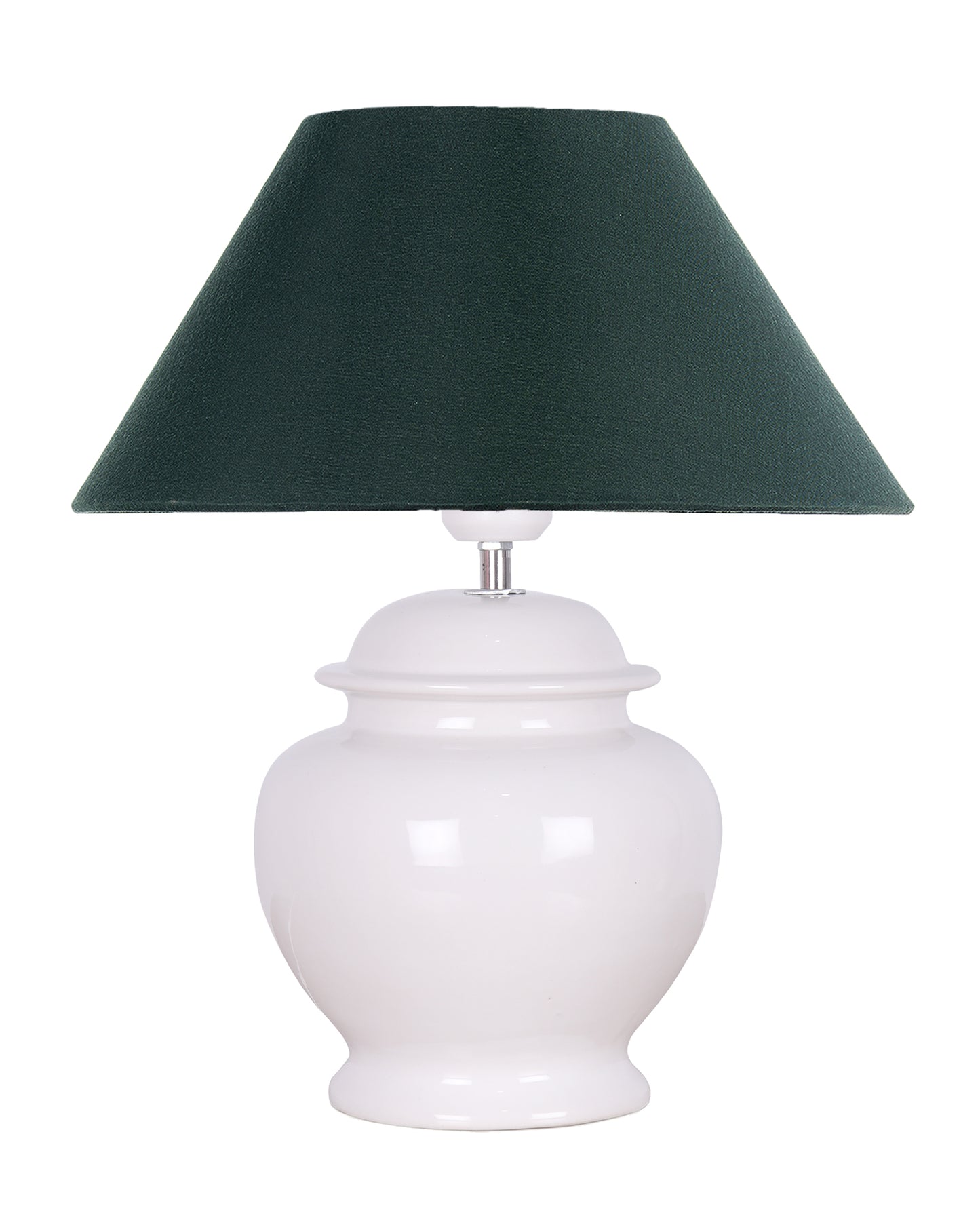 White Glossy Ceramic Pot Shaped Base Table Lamp with White Cone Shade E-27 Bulb