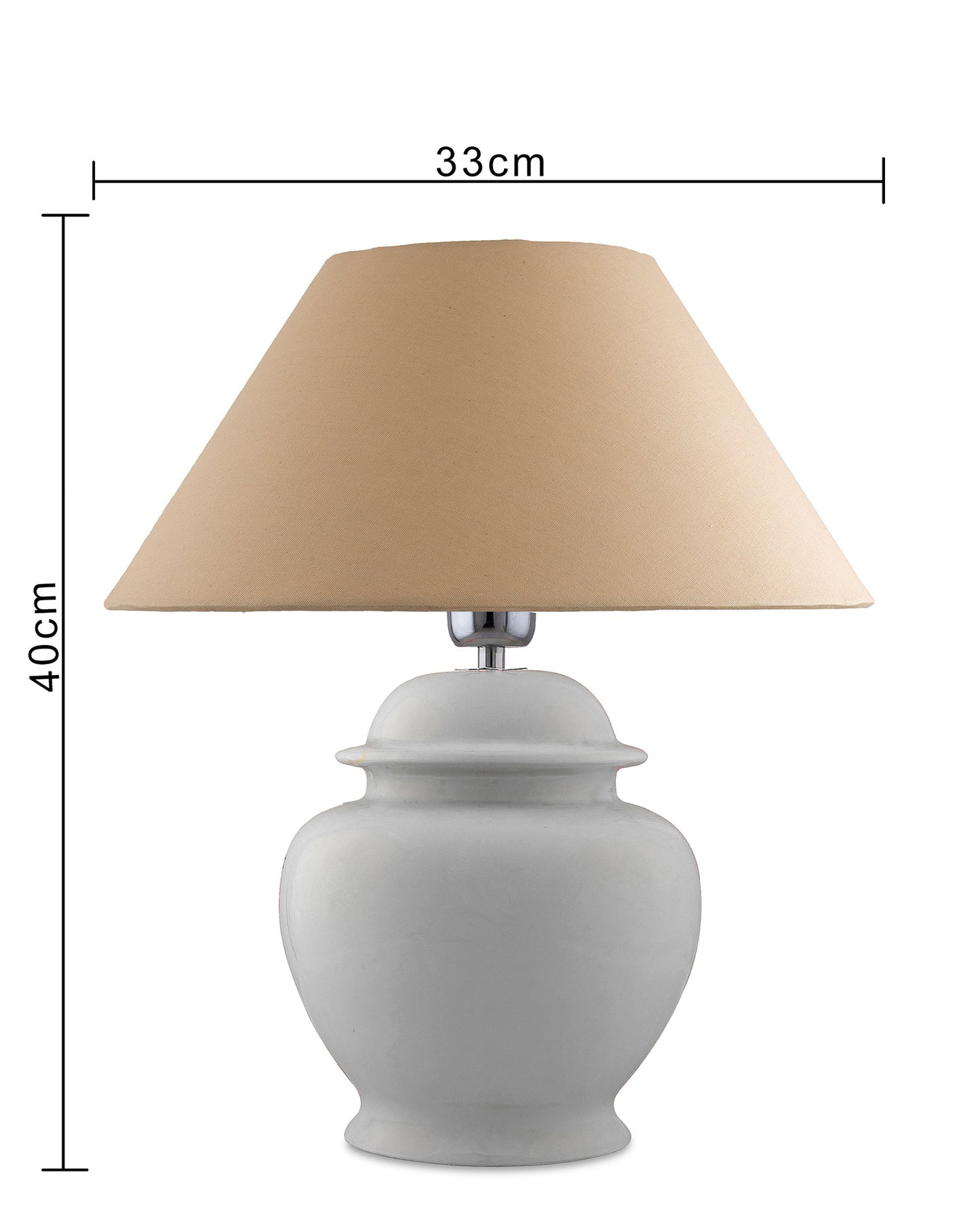 White Glossy Ceramic Pot Shaped Base Table Lamp with White Cone Shade E-27 Bulb
