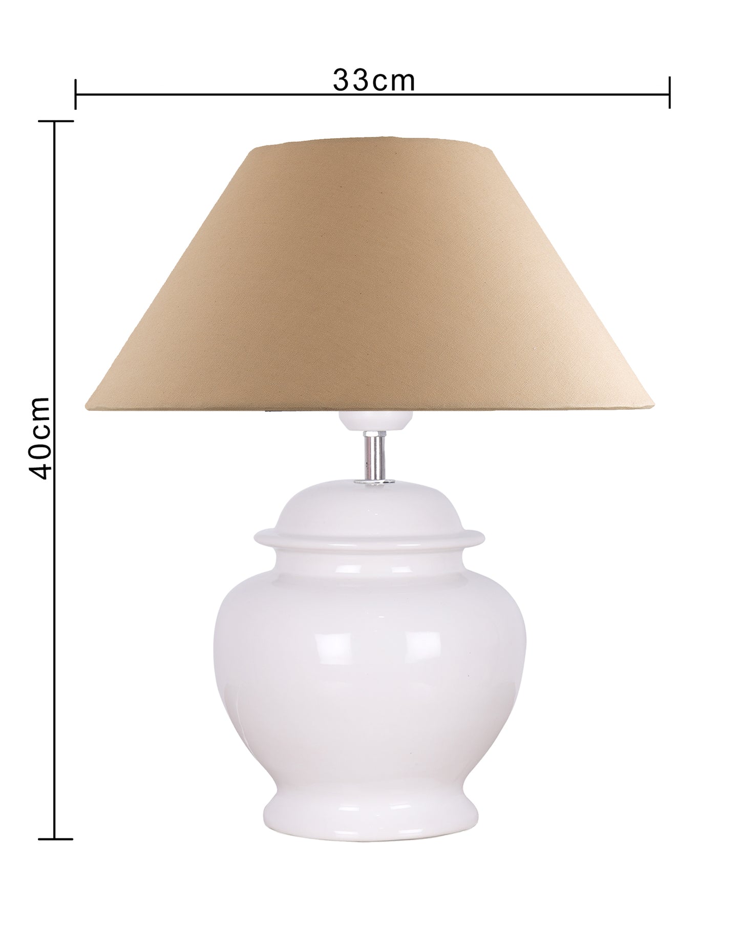 White Glossy Ceramic Pot Shaped Base Table Lamp with White Cone Shade E-27 Bulb