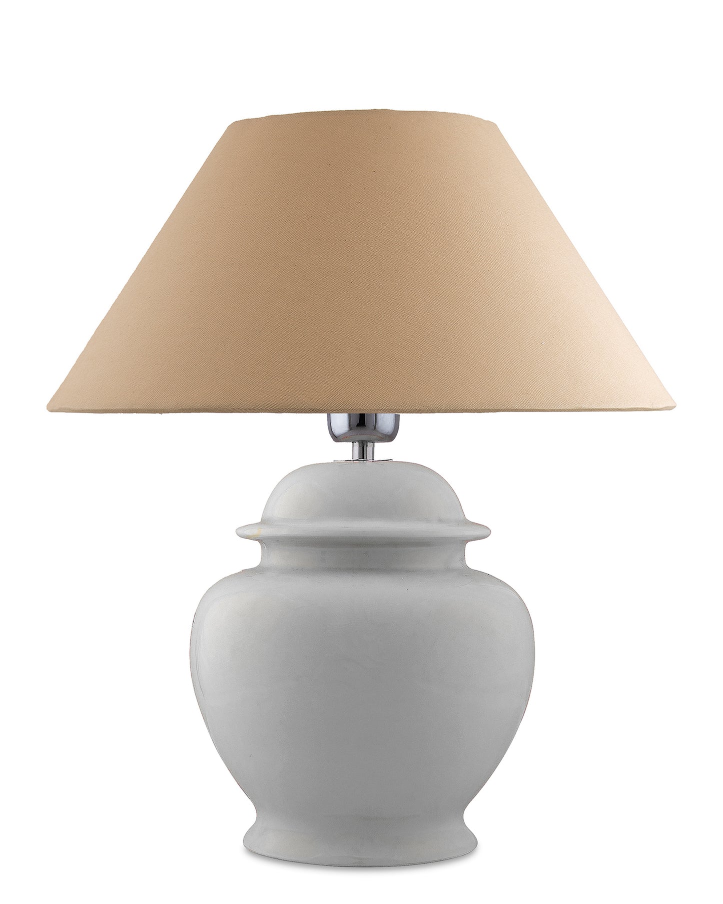 White Glossy Ceramic Pot Shaped Base Table Lamp with White Cone Shade E-27 Bulb