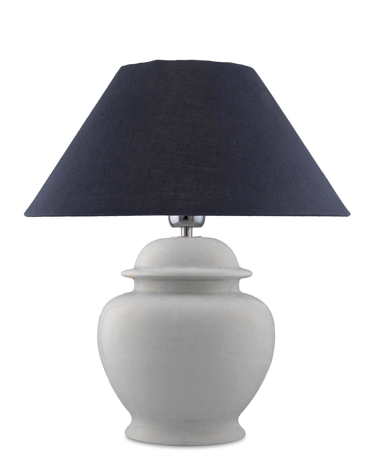 White Glossy Ceramic Pot Shaped Base Table Lamp with White Cone Shade E-27 Bulb