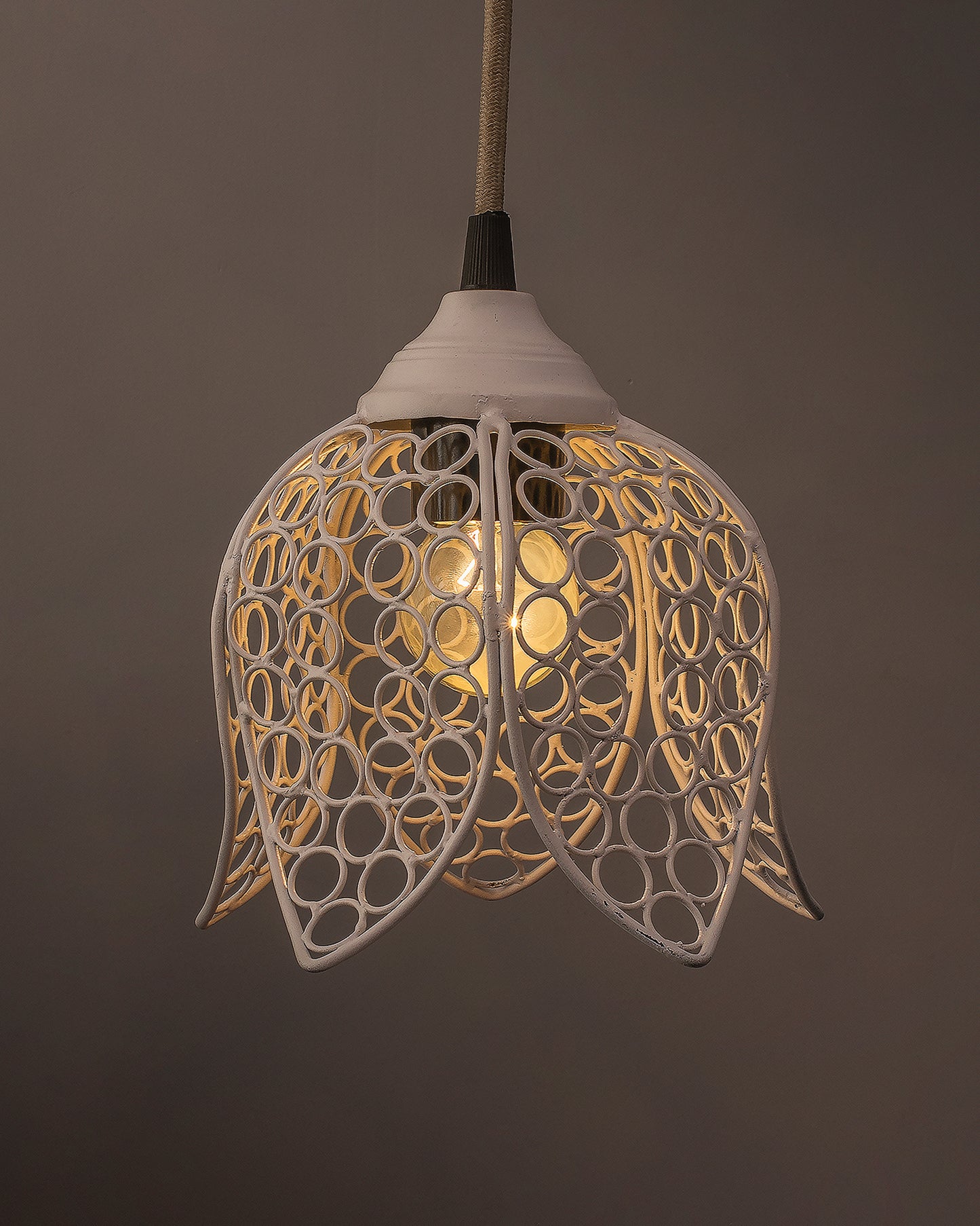 Hanging White Steel lotus light, hanging light and fixture