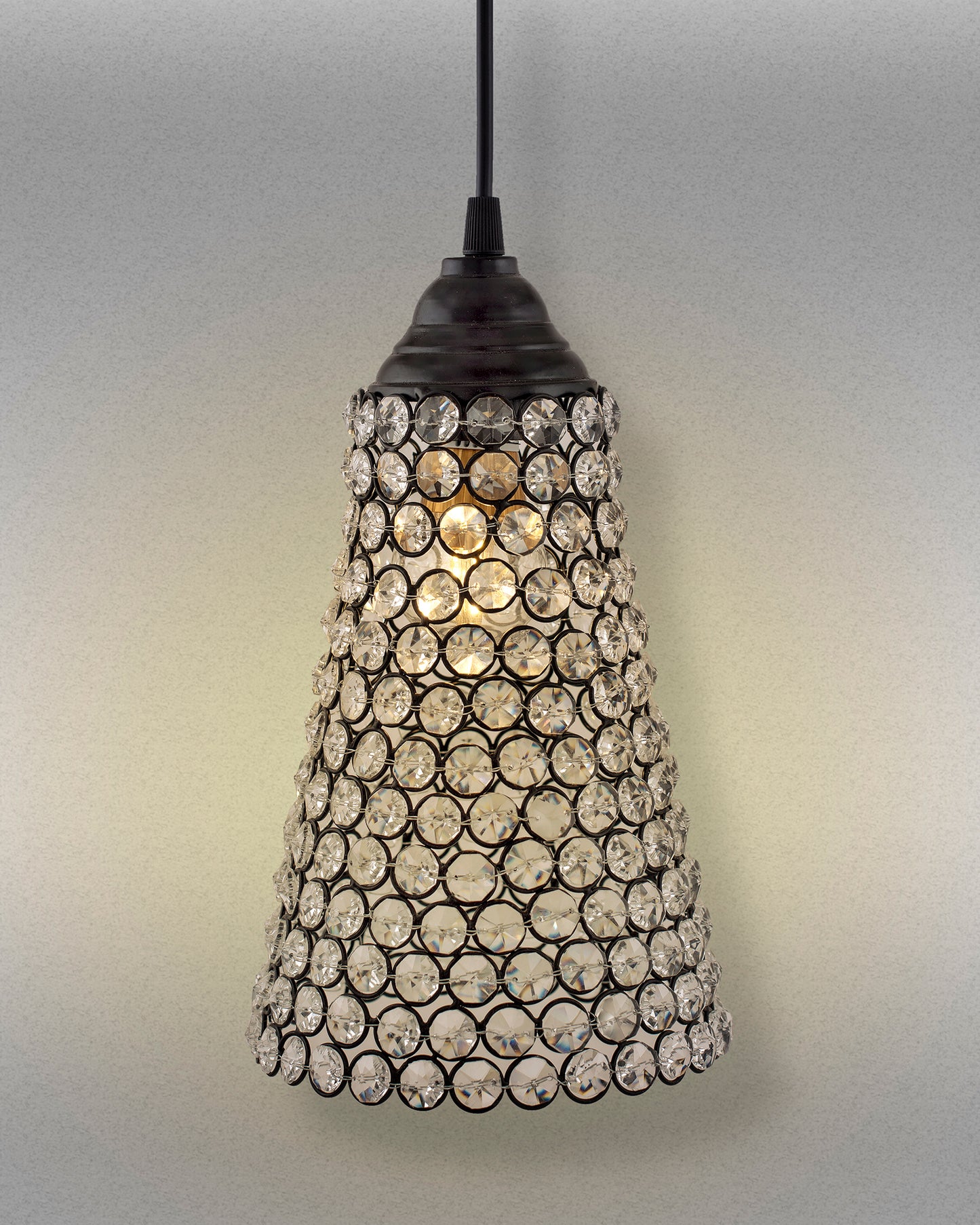 Crystal Cone Metal Lamps Hanging Lighting, Bohemian Iron Bar Pendant Light Crystal Light