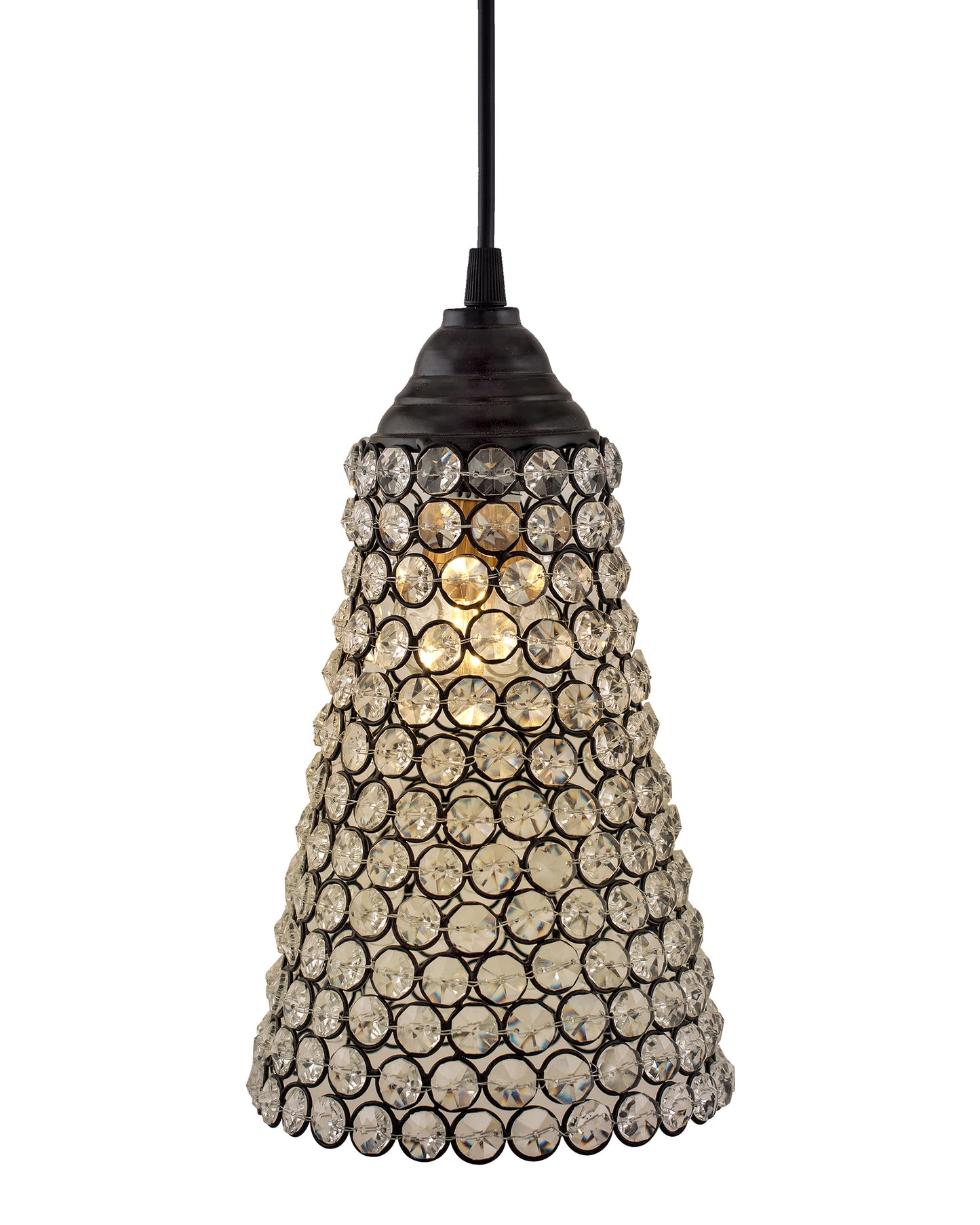 Crystal Cone Metal Lamps Hanging Lighting, Bohemian Iron Bar Pendant Light Crystal Light