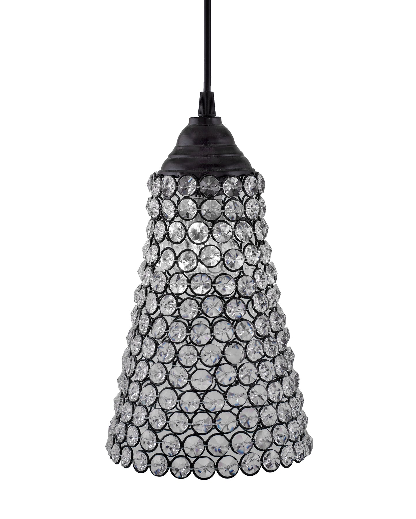 Crystal Cone Metal Lamps Hanging Lighting, Bohemian Iron Bar Pendant Light Crystal Light