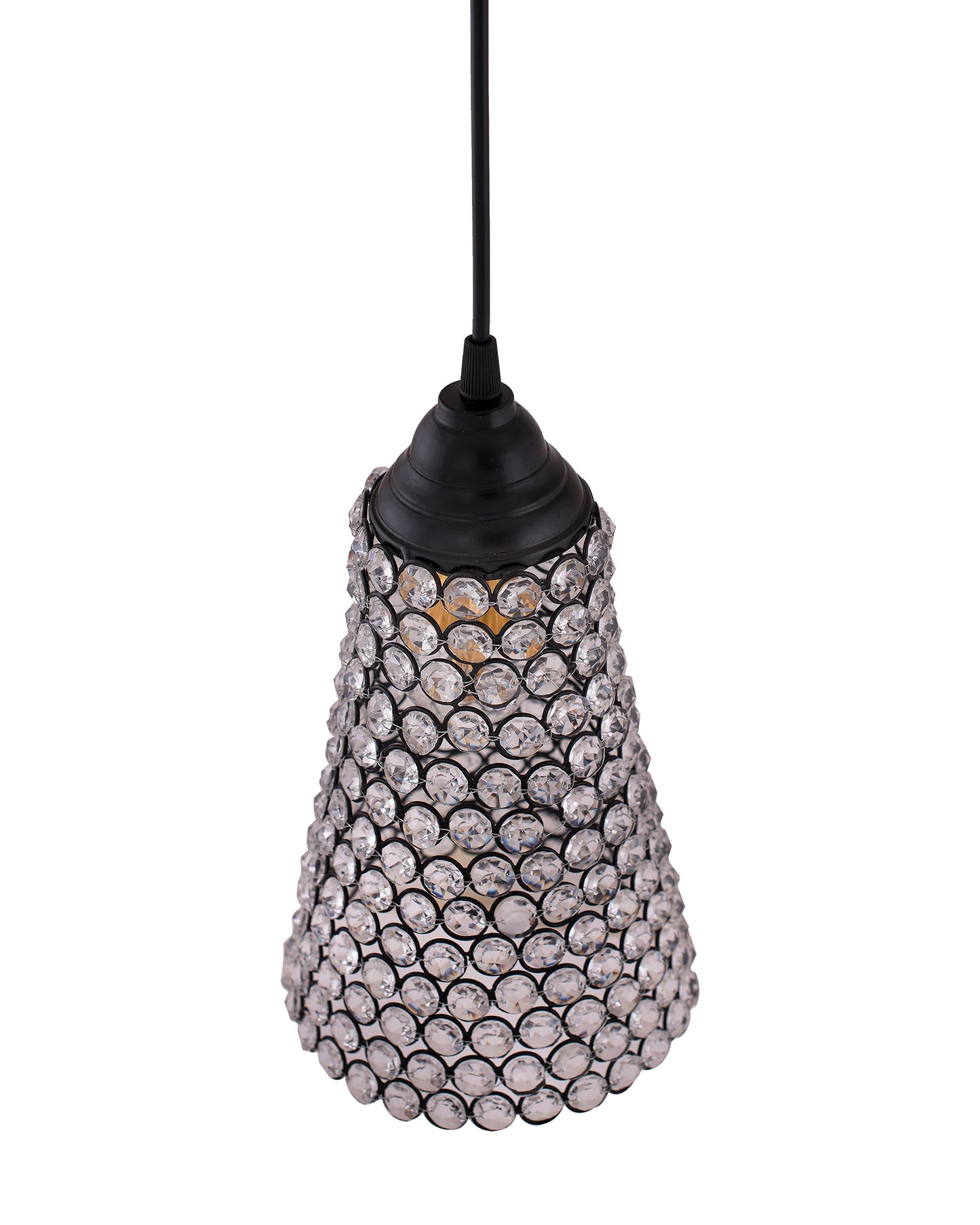 Crystal Cone Metal Lamps Hanging Lighting, Bohemian Iron Bar Pendant Light Crystal Light
