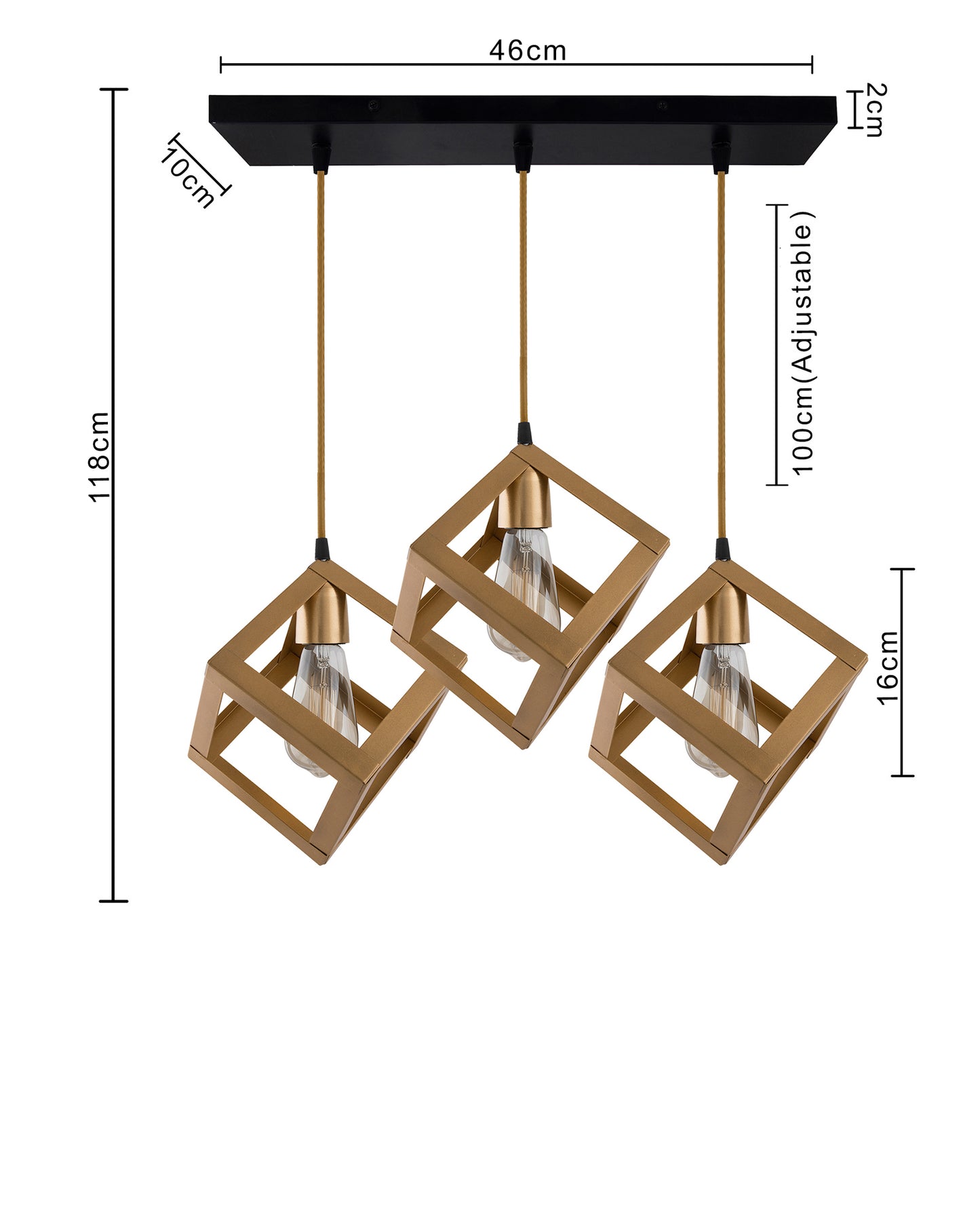 3-lights Linear Cluster Chandelier Golden Hanging Cube 6" Pendant Light, kitchen area and dining room light