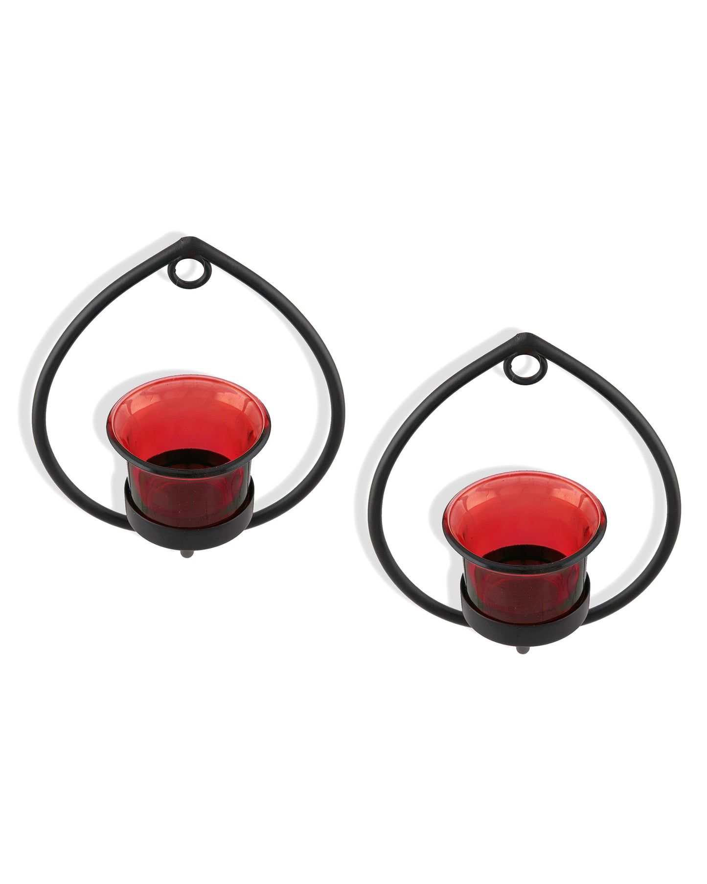 Set of 2 Decorative Black Drop Wall Sconce/Candle Holder With Glass and Free T-light Candles