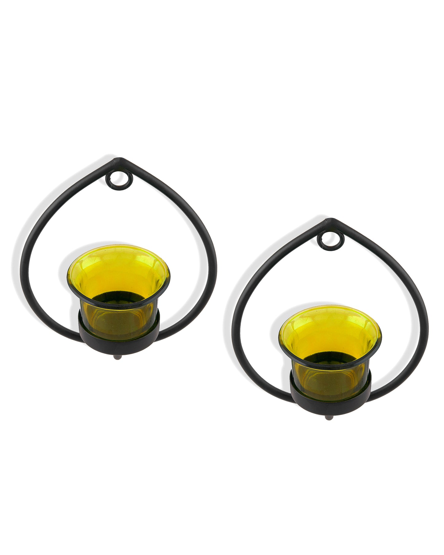 Set of 2 Decorative Black Drop Wall Sconce/Candle Holder With Glass and Free T-light Candles