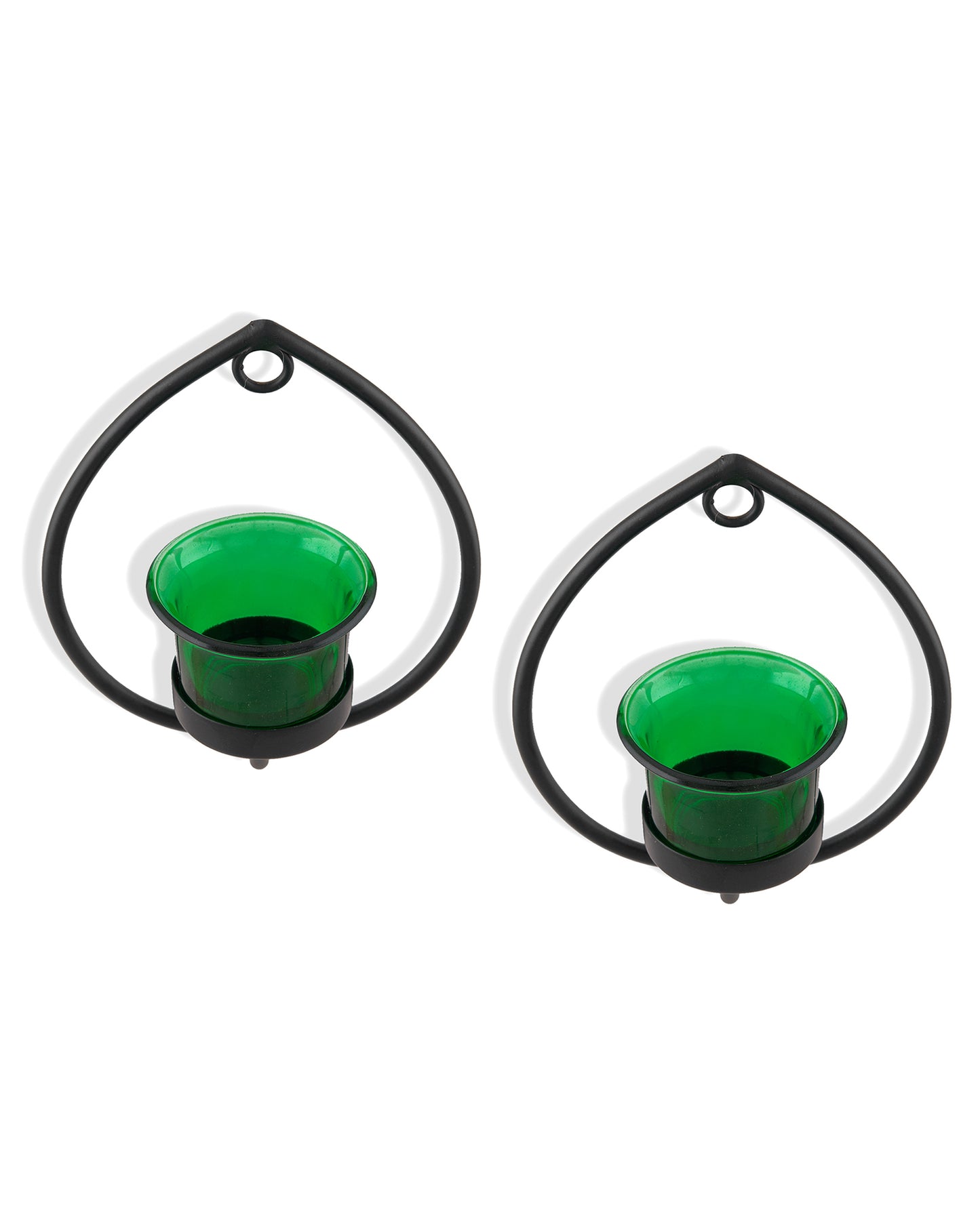 Set of 2 Decorative Black Drop Wall Sconce/Candle Holder With Glass and Free T-light Candles