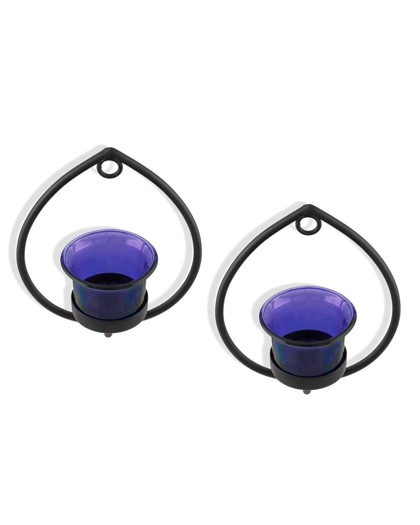 Set of 2 Decorative Black Drop Wall Sconce/Candle Holder With Glass and Free T-light Candles