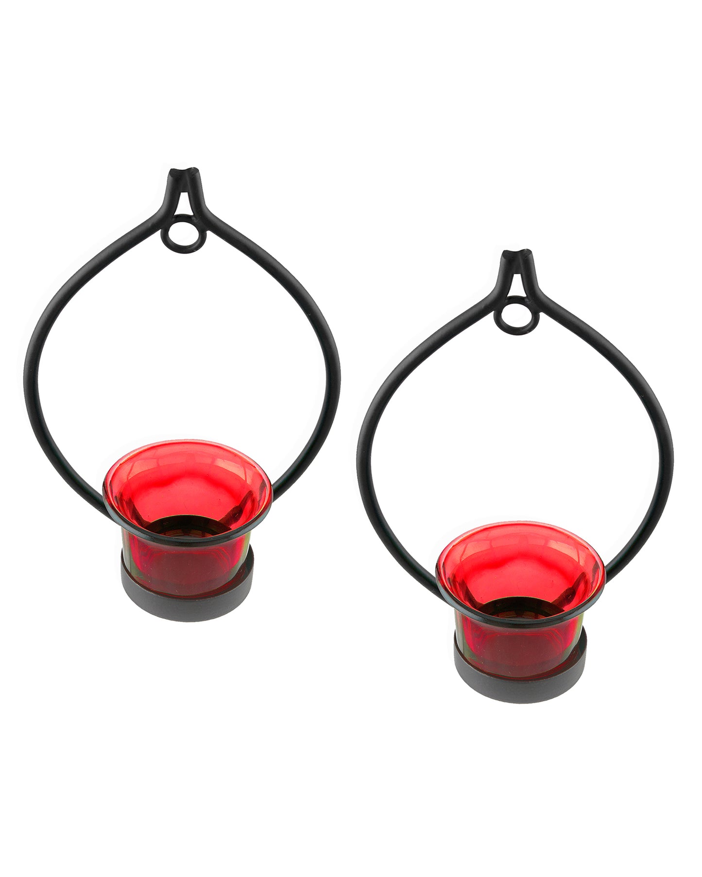 Set of 2 Decorative Black Drop Wall Sconce/Candle Holder With Glass and Free T-light Candles