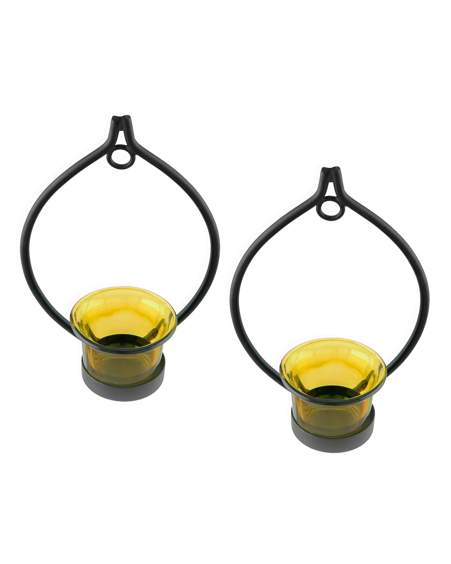 Set of 2 Decorative Black Drop Wall Sconce/Candle Holder With Glass and Free T-light Candles