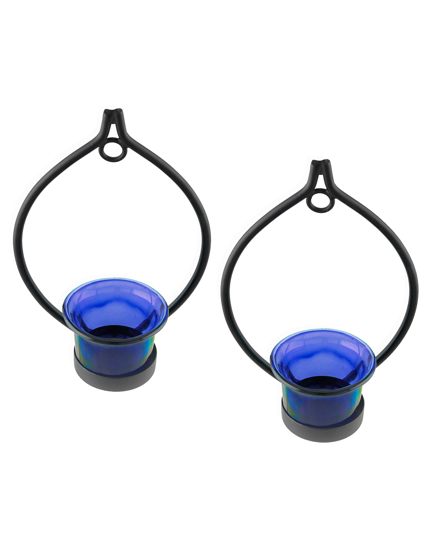 Set of 2 Decorative Black Drop Wall Sconce/Candle Holder With Glass and Free T-light Candles