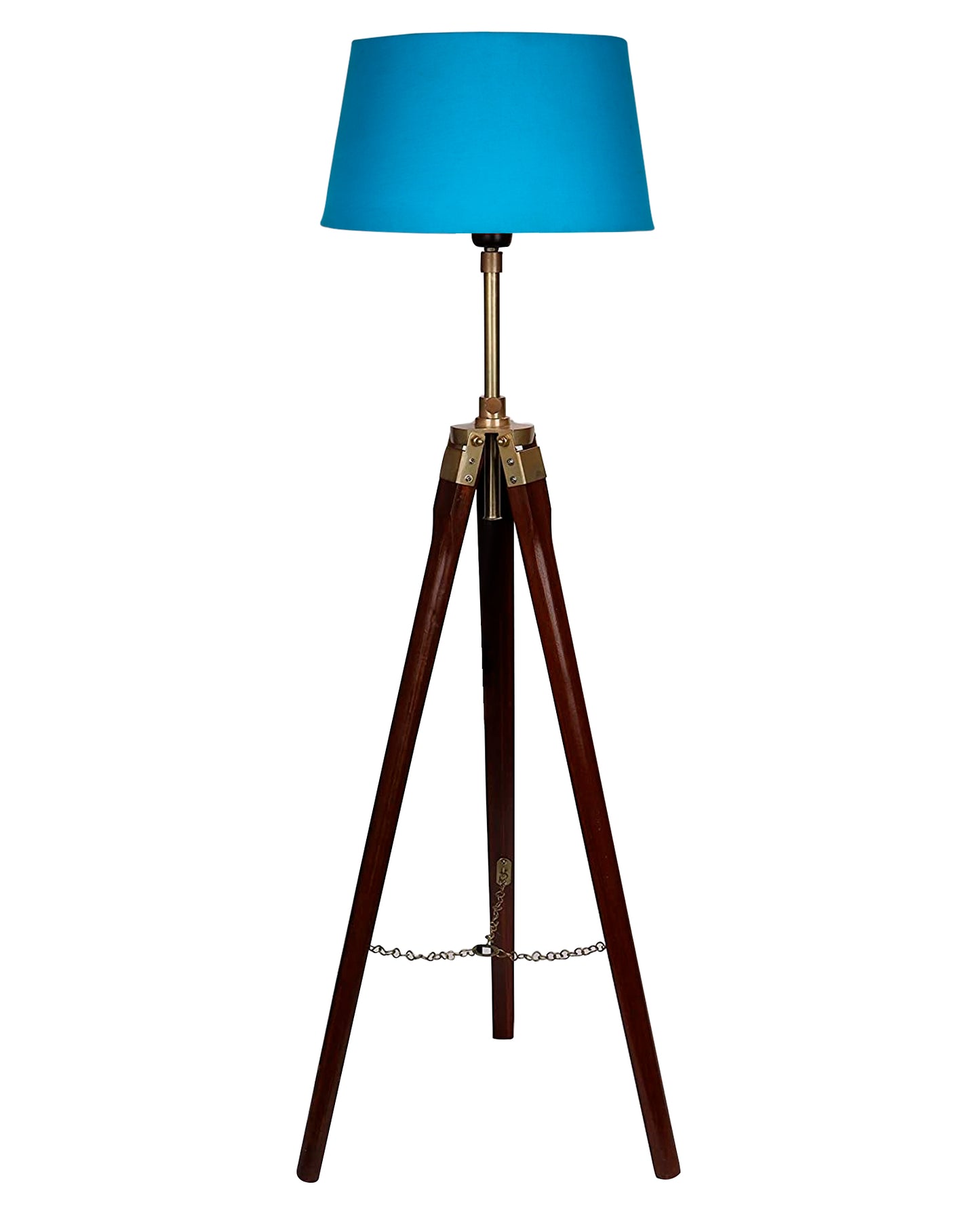 Tripod Floor Lamp with Shade Wooden, Brass Finish Industrial Nautical Marine Decorative Lamp