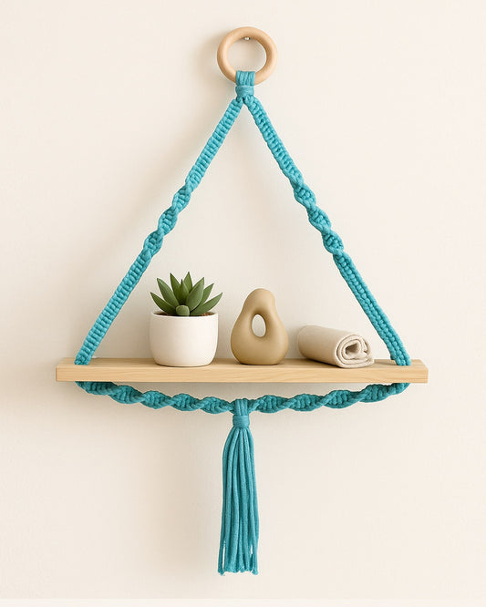 Triangle Macrame Wall Hanging Shelf Cotton Rope Natural Pine Wood Swing Triangle Floating Shelf Modern Boho Decor for Living Room 71 L x 40 W