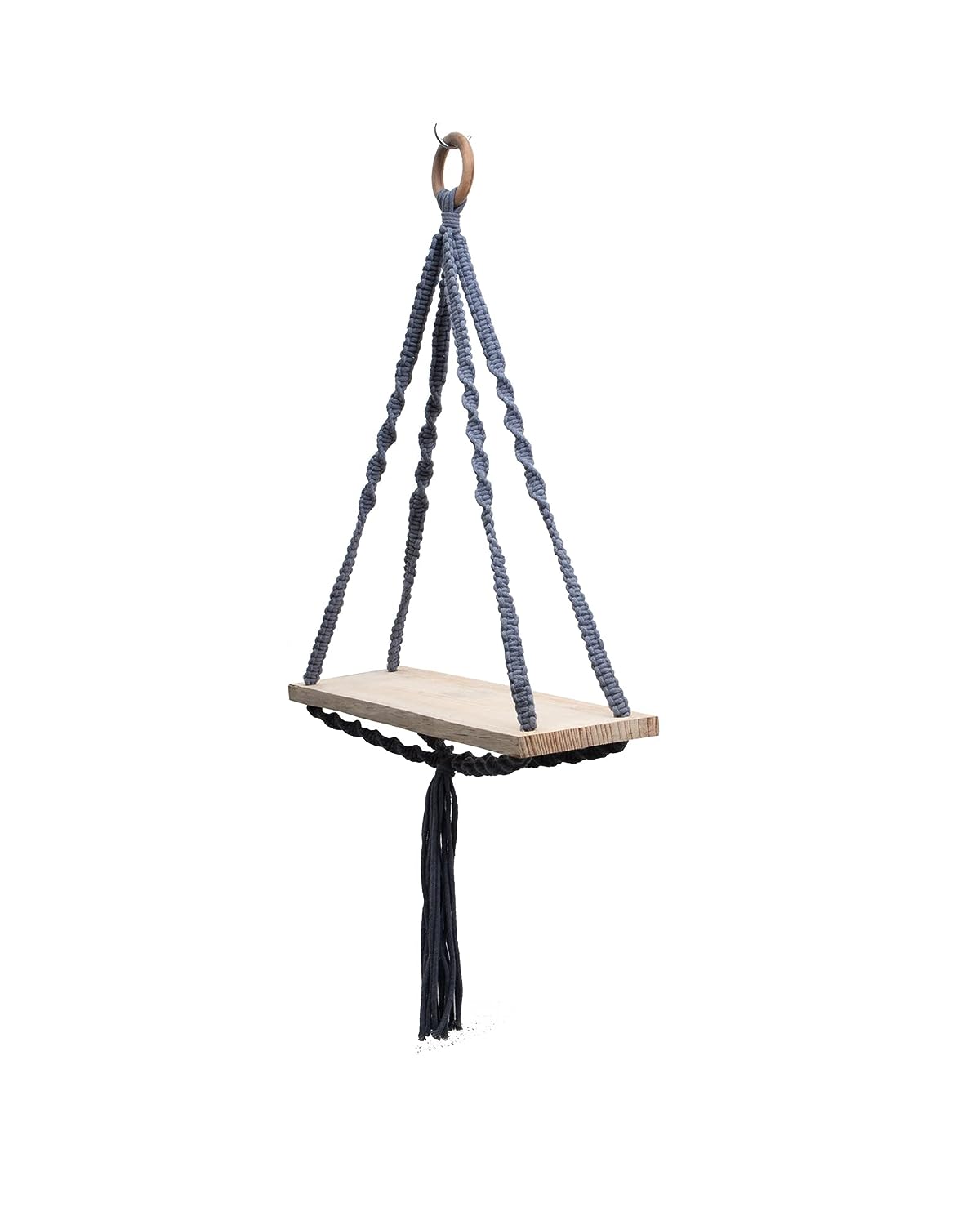 Triangle Macrame Wall Hanging Shelf Cotton Rope Natural Pine Wood Swing Triangle Floating Shelf Modern Boho Decor for Living Room 71 L x 40 W