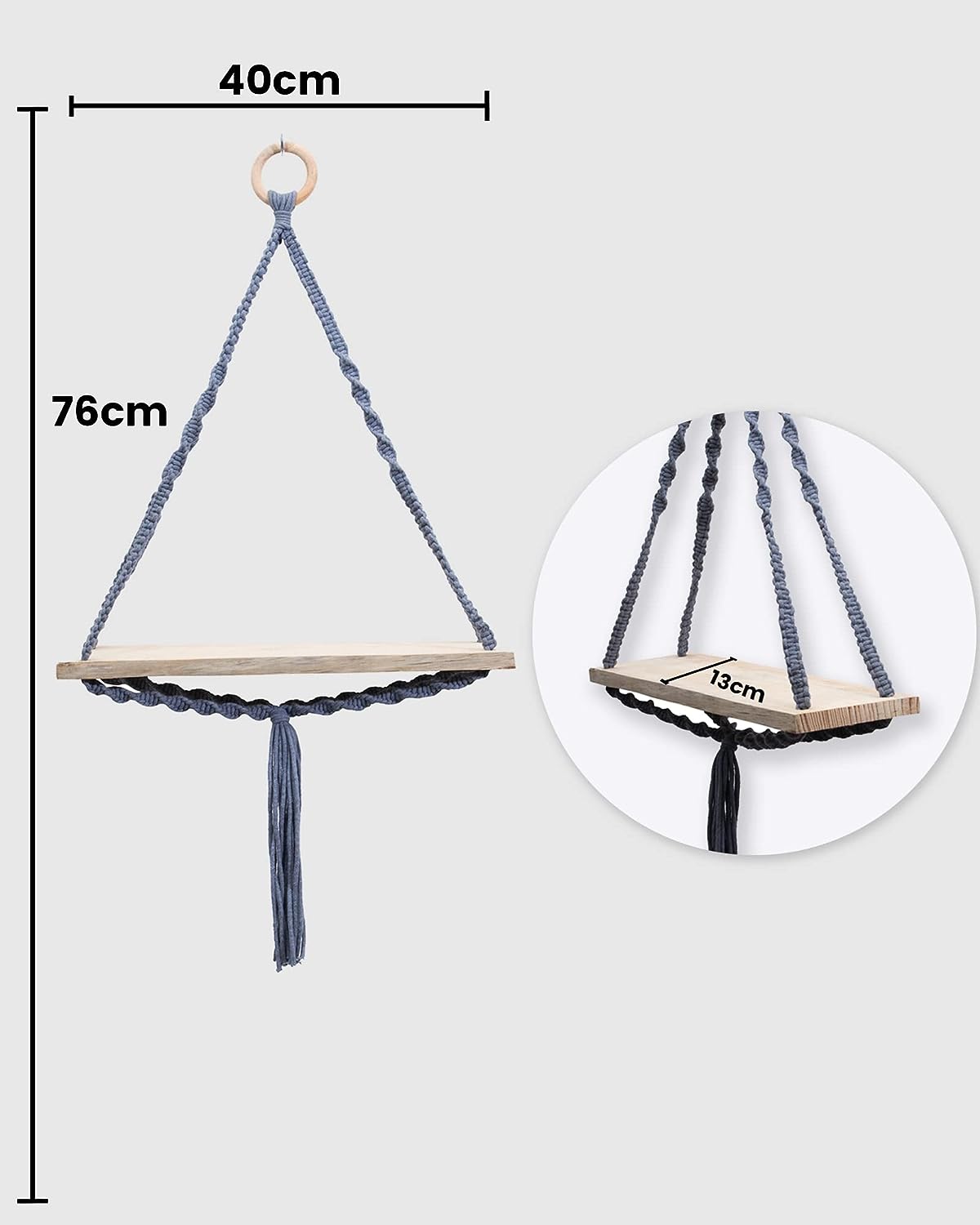 Triangle Macrame Wall Hanging Shelf Cotton Rope Natural Pine Wood Swing Triangle Floating Shelf Modern Boho Decor for Living Room 71 L x 40 W