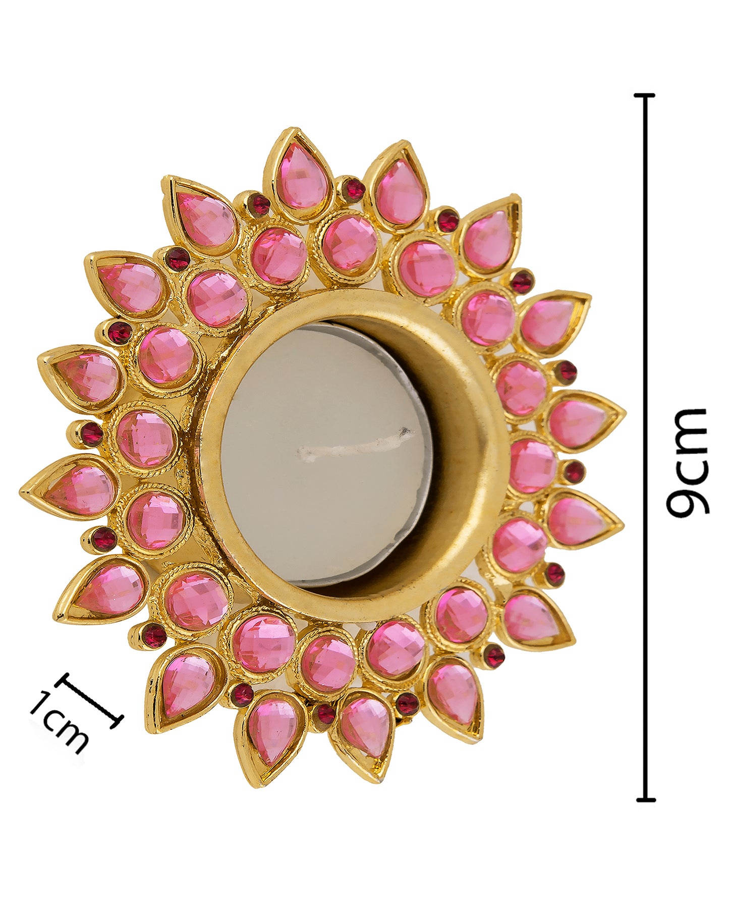 Crystal Diya with T-Light- Set of Four silver plates, candle holder stand with free candle