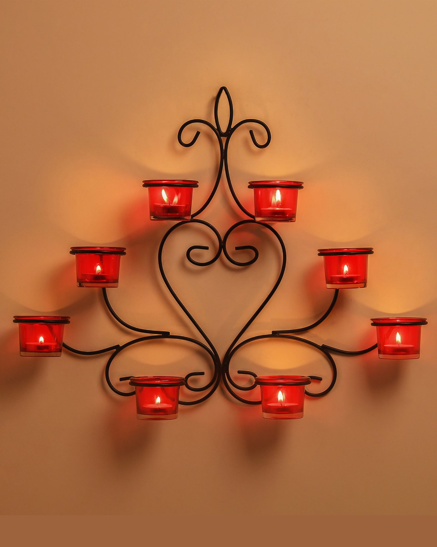 8-Votive Chic Black Iron Wall Sconce Candle Holder, Candle Wall art