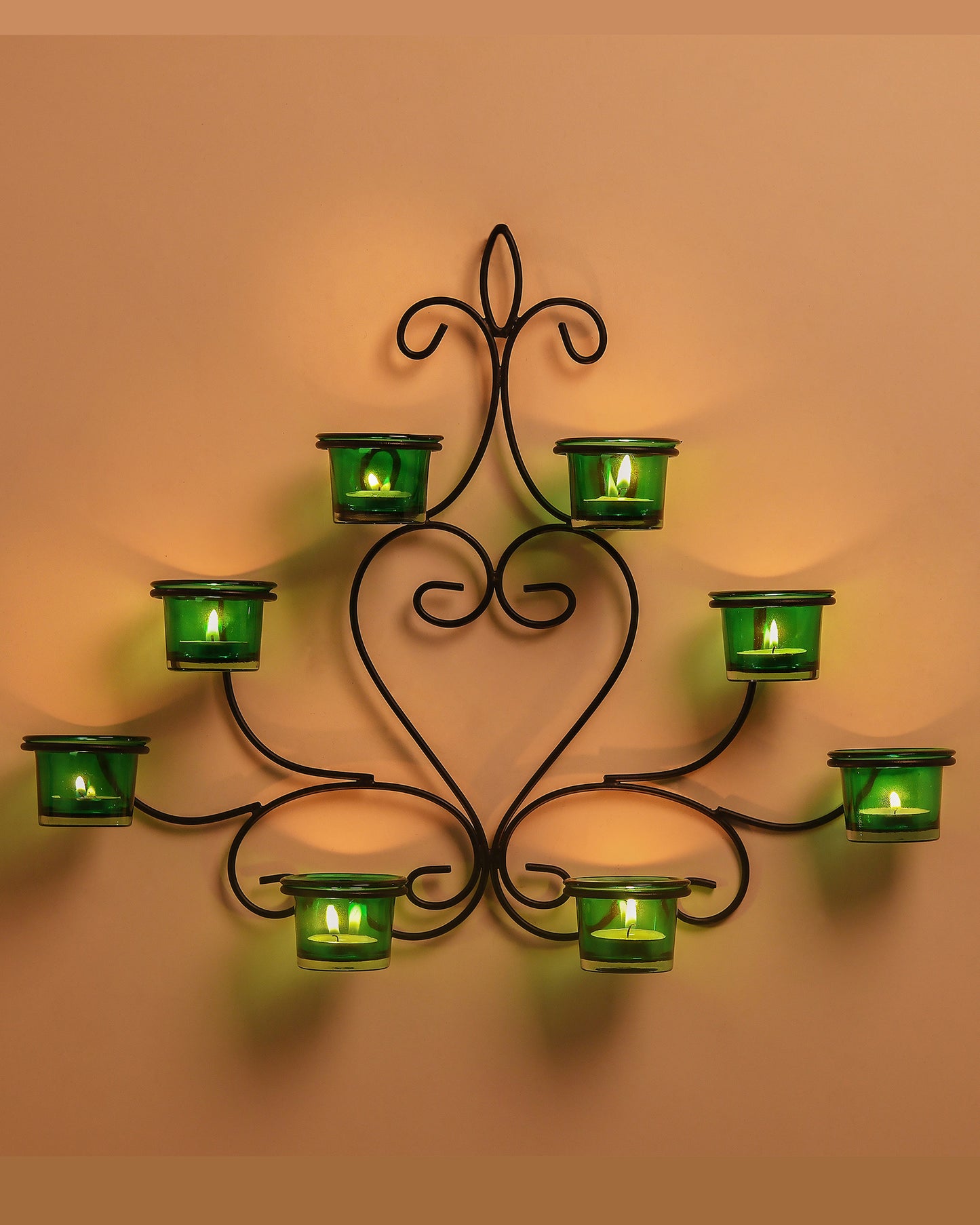 8-Votive Chic Black Iron Wall Sconce Candle Holder, Candle Wall art