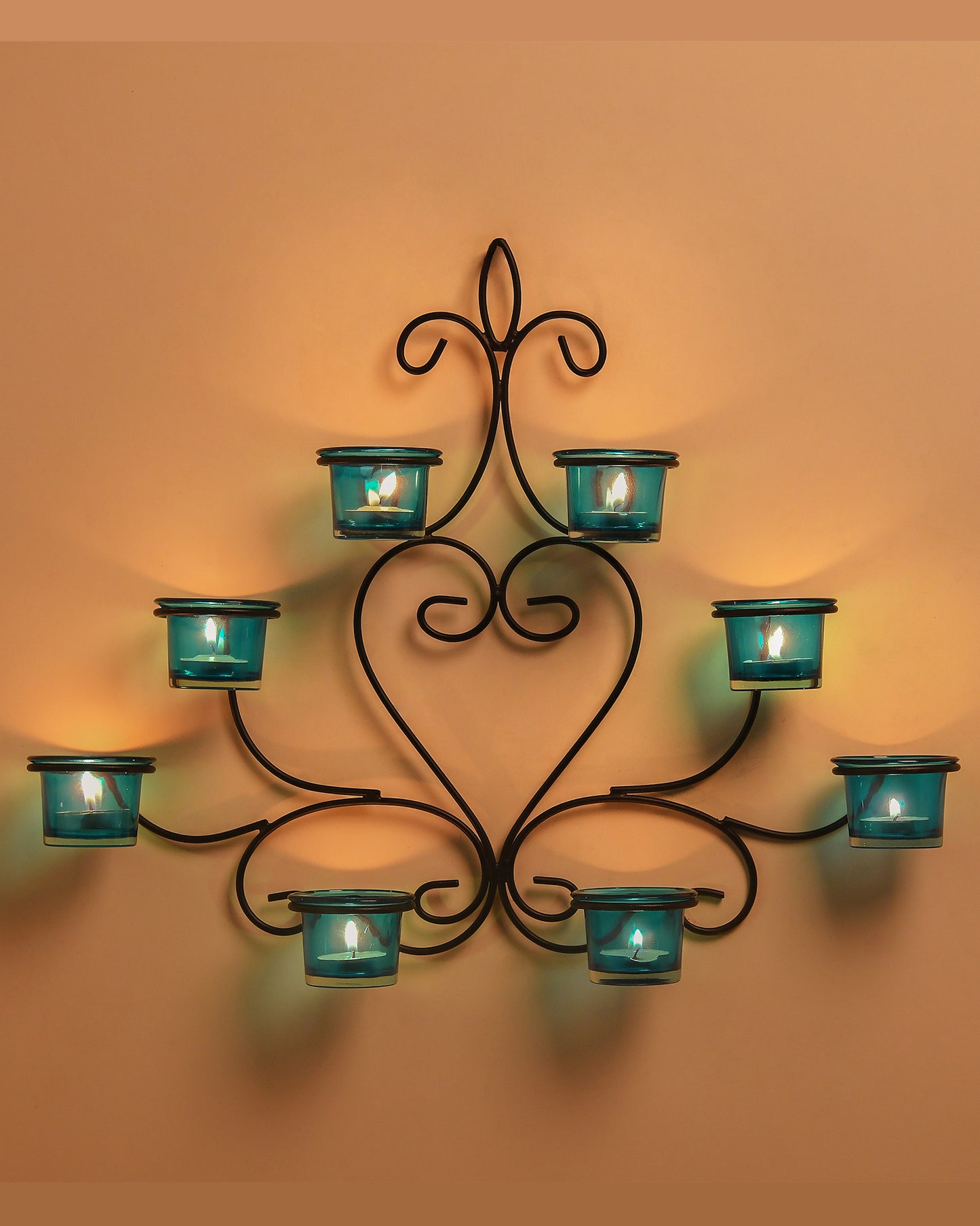 8-Votive Chic Black Iron Wall Sconce Candle Holder, Candle Wall art